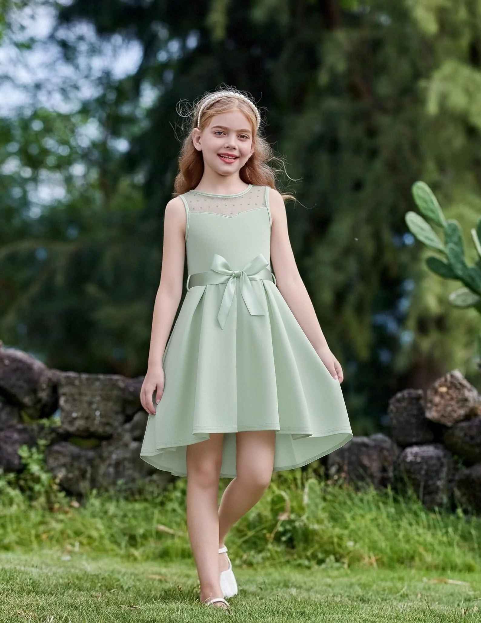 Arshiner Niñas Vestido Sin Mangas Novia Malla Vestidos Verano Formal Festivo Elegante con Cinturón 5-13 años