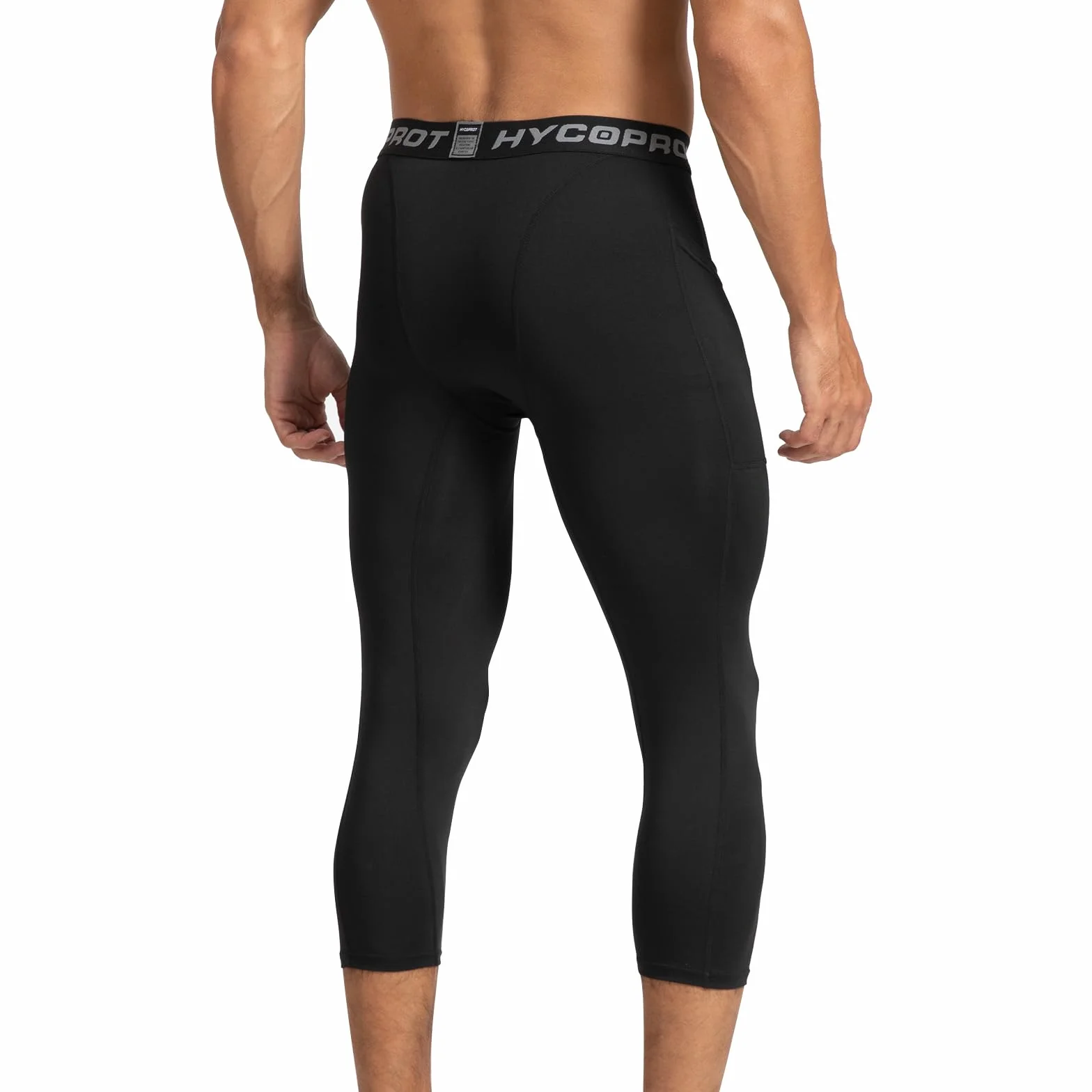 HYCOPROT 3/4 Pantalones de Compresión para Hombres con Bolsillos, Deportivos para Correr, Entrenamiento, Yoga y Baloncesto
