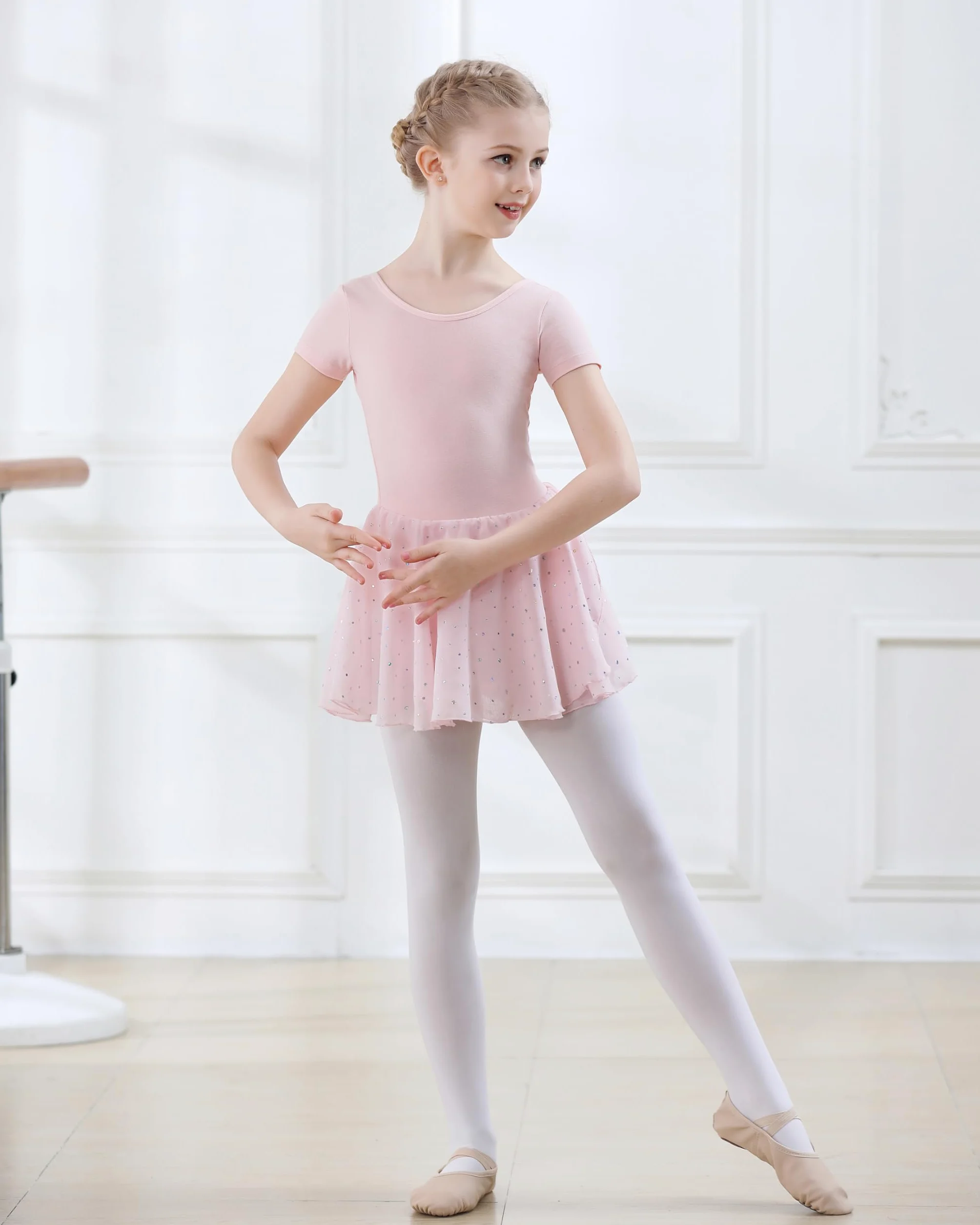 Vestido Maillot de Danza Ballet para Niña Manga Corta Leotardo Tutú