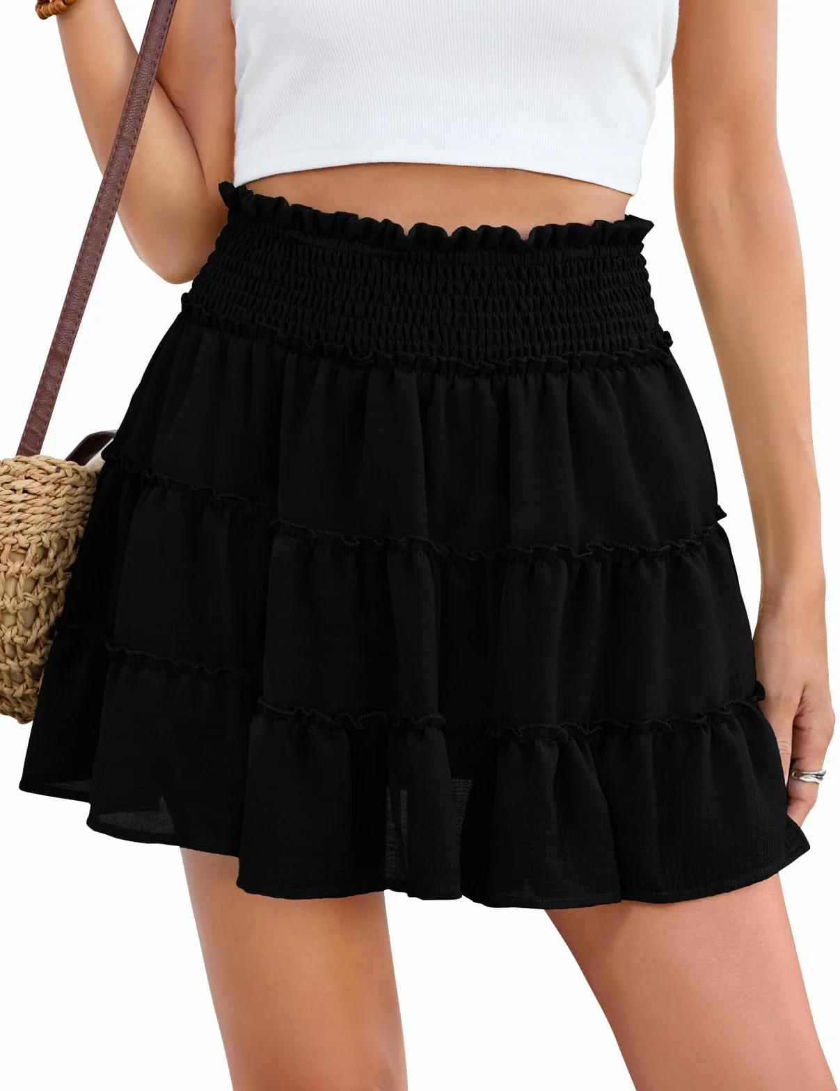 Faldas Mujer Verano Mini Cintura Alta Elástica Corta Falda de Playa con Short Forro