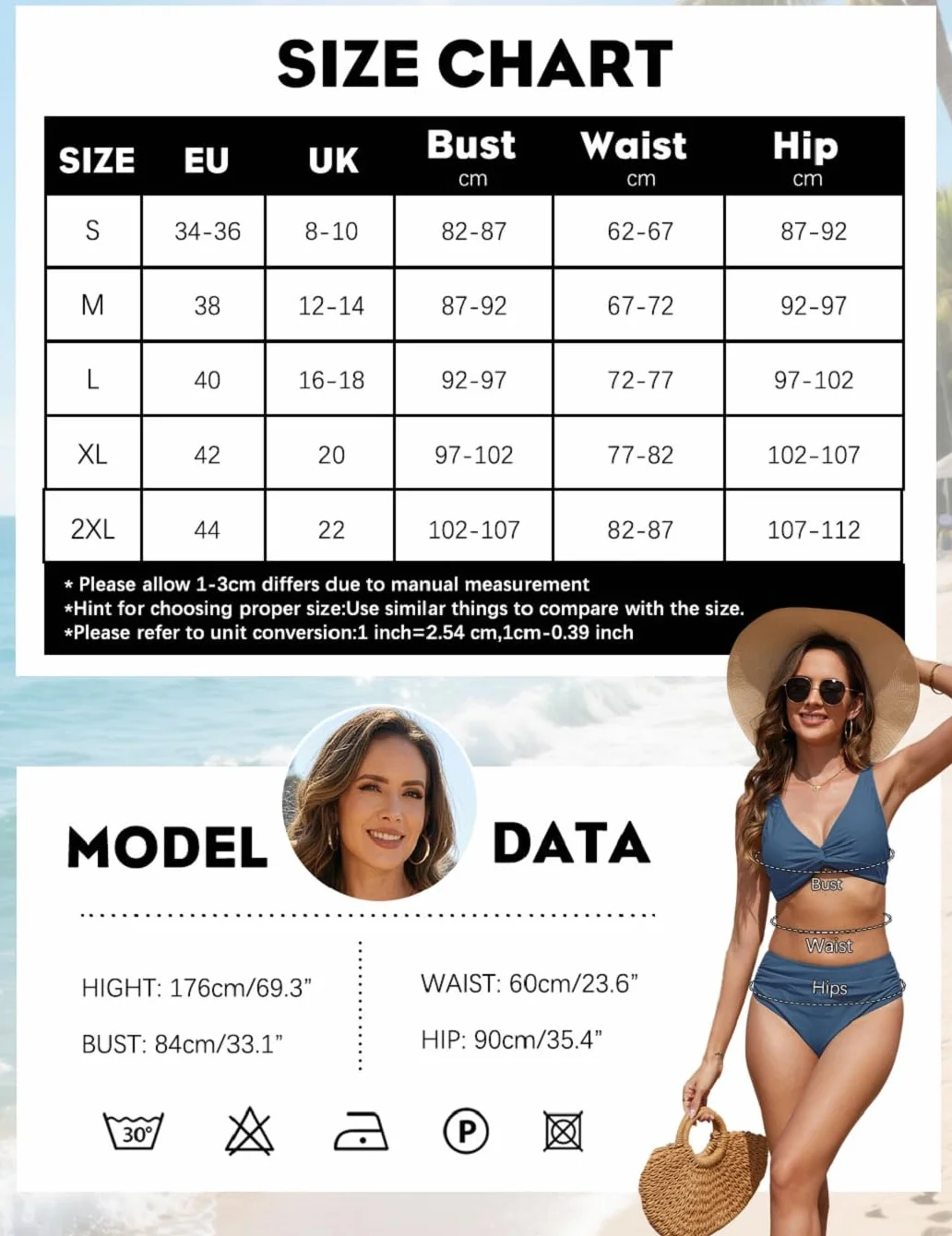 CheChury Bikini Set Mujer Dos Piezas Talle Alto Cuello en V Reductor Control Vientre Push Up