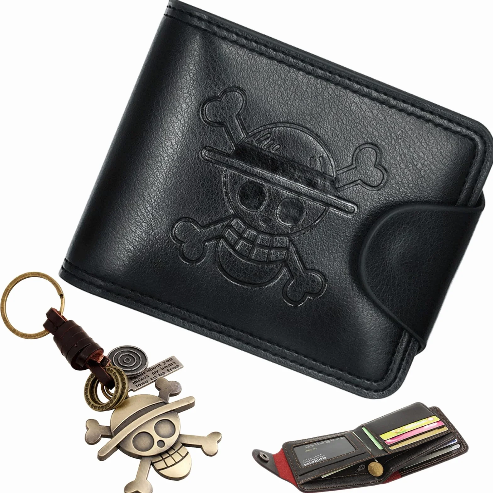 Anime Billetera de Cuero Plegable PU Cartera Llavero Colgante 2 Piezas
