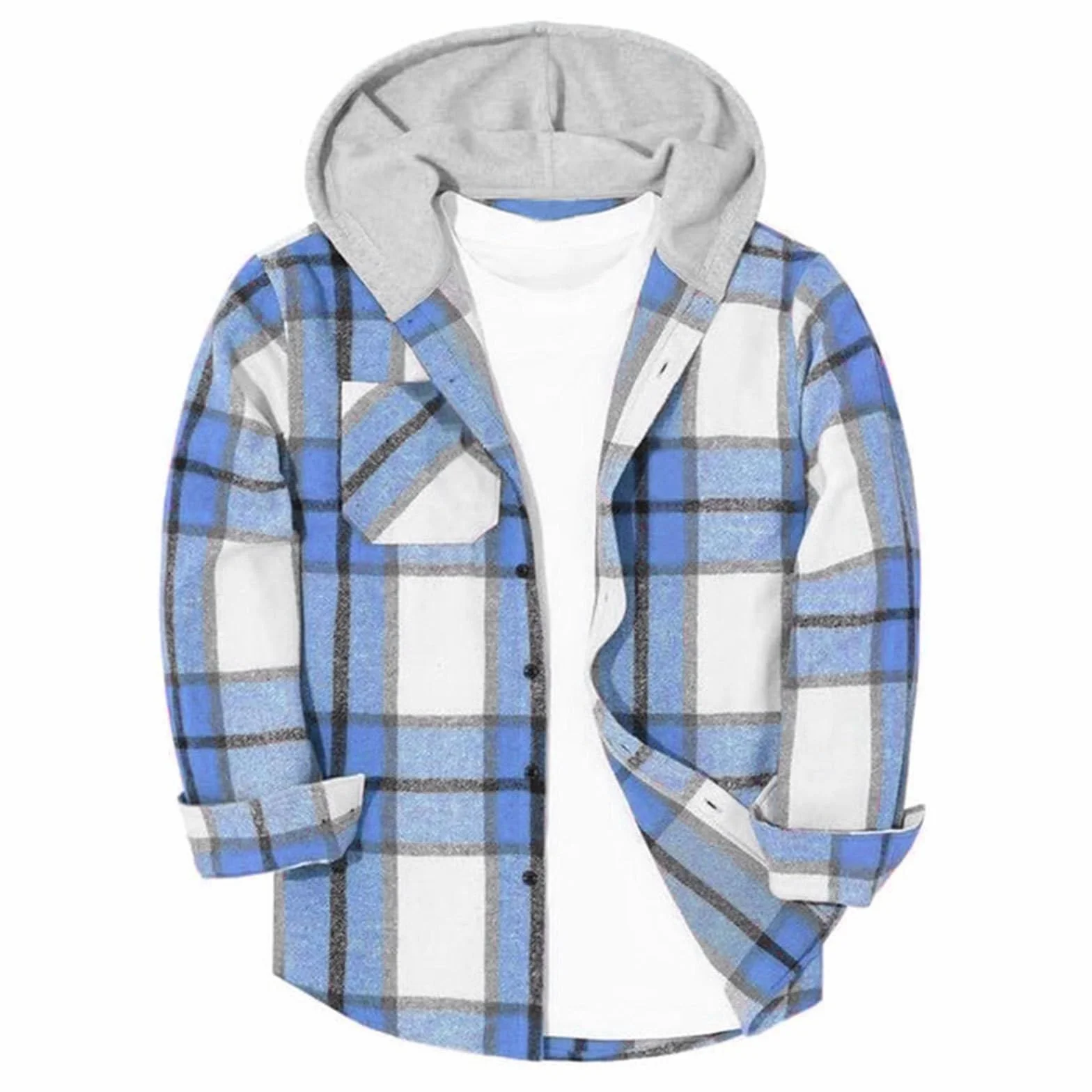 Generisch Chaqueta de camisa con capucha a cuadros para niña - Camisa de franela informal para entretiempo