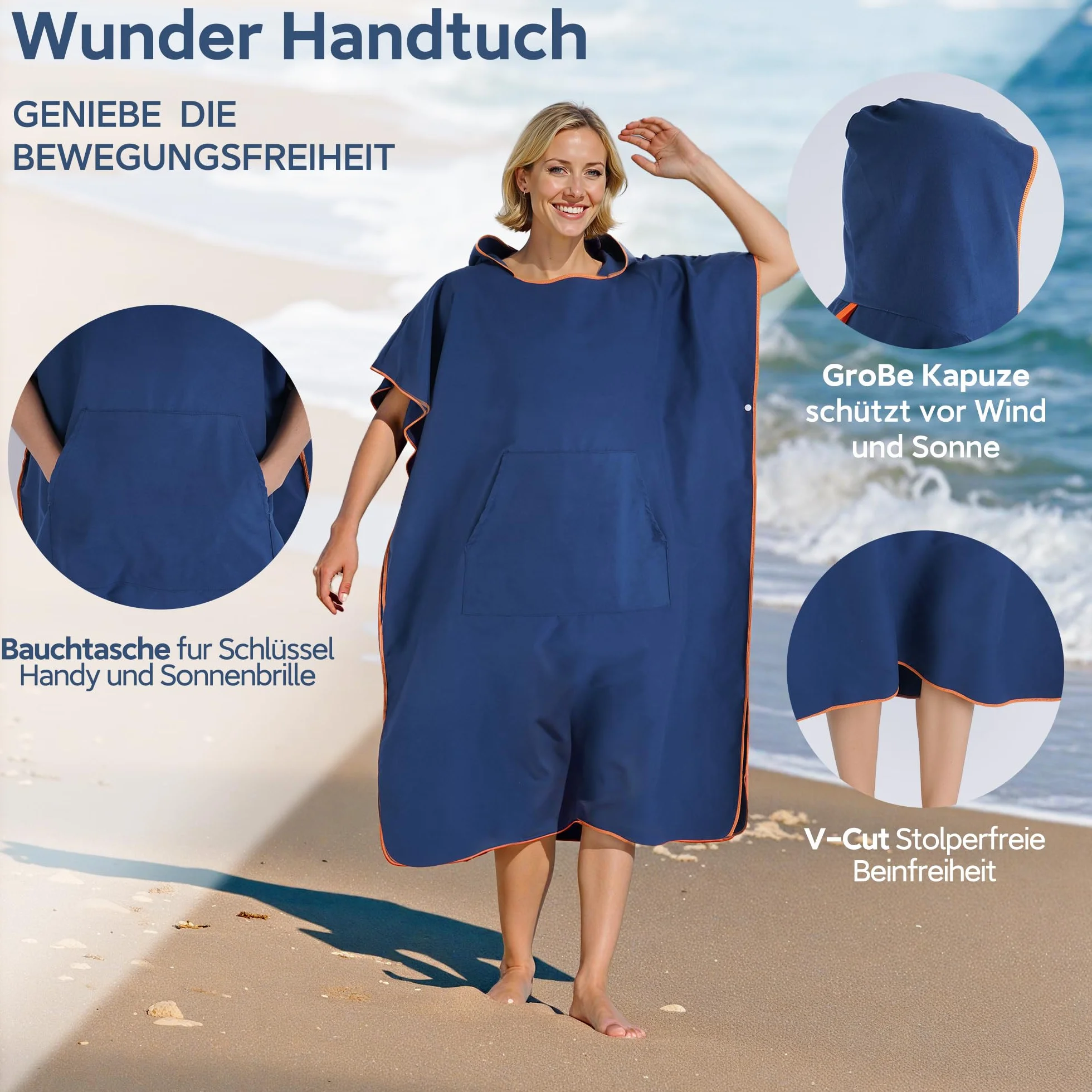 KUOGAS Poncho de baño para mujer y hombre, poncho de microfibra, de microfibra
