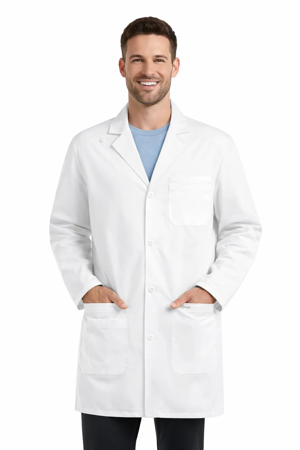 B-well LEONARDO Bata de laboratorio para hombre – Bata médica transpirable con elástico, bolsillos y correa