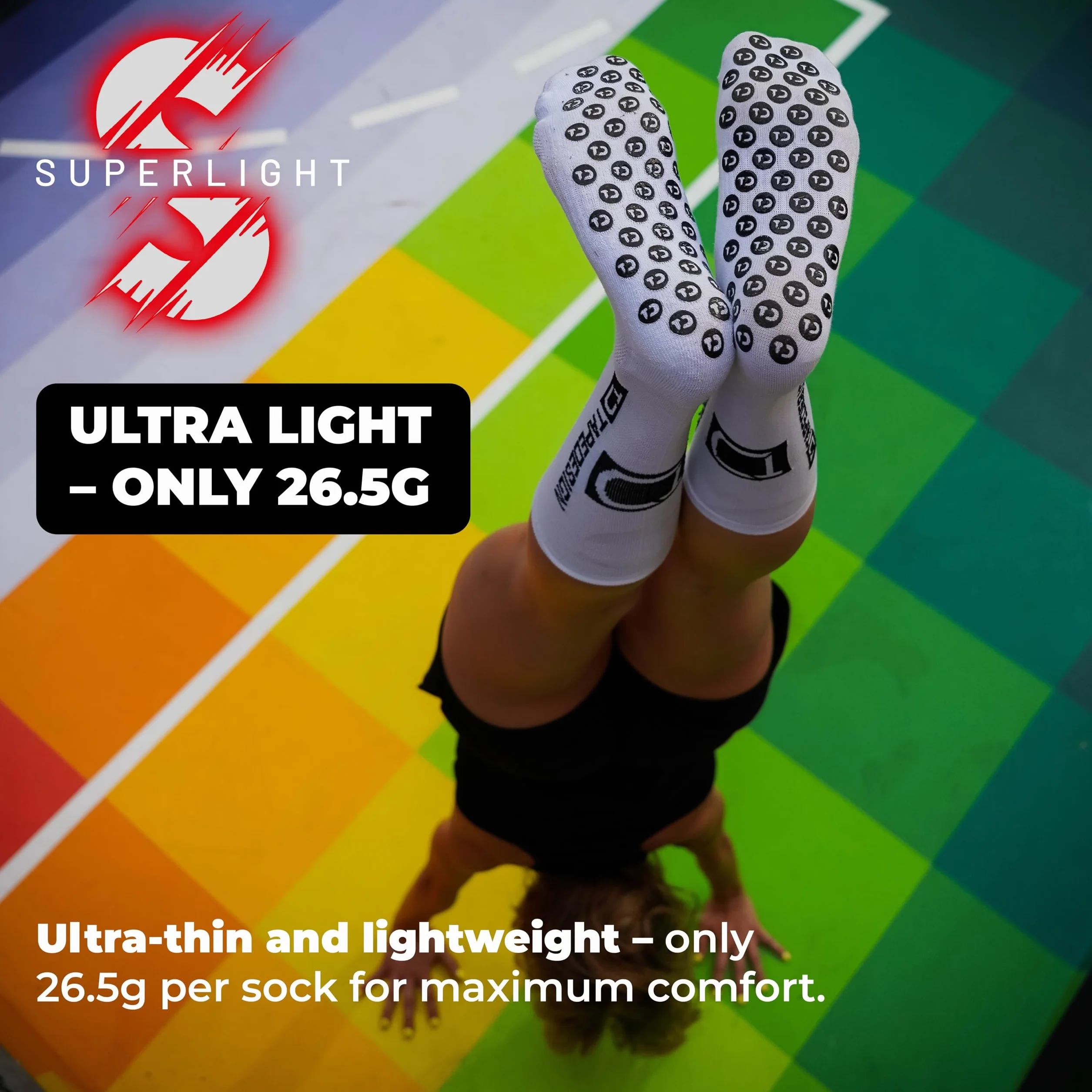 Tapedesign Paquete doble de calcetines superligeros – 2 pares de calcetines ultraligeros para fútbol y deportes – Super delgados y elásticos – Antideslizantes en los zapatos – Máximo agarre y