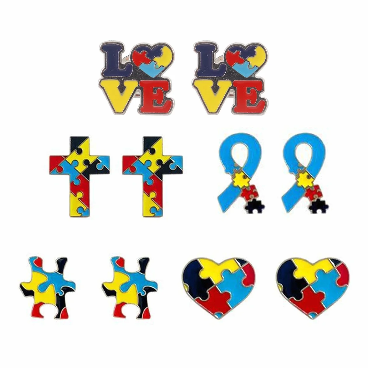 Pines de concienciación sobre el autismo, 5 piezas de rompecabezas, insignias de metal multicolores para ropa
