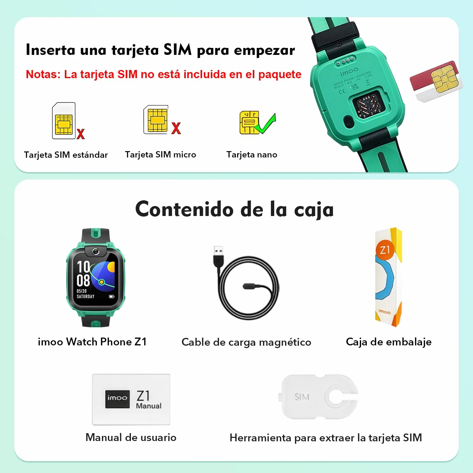 imoo Z1 Smartwatch Infantil 4G con Llamadas y Videollamadas, GPS, Modo Clase, IPX8 Resistente al Agua Verde