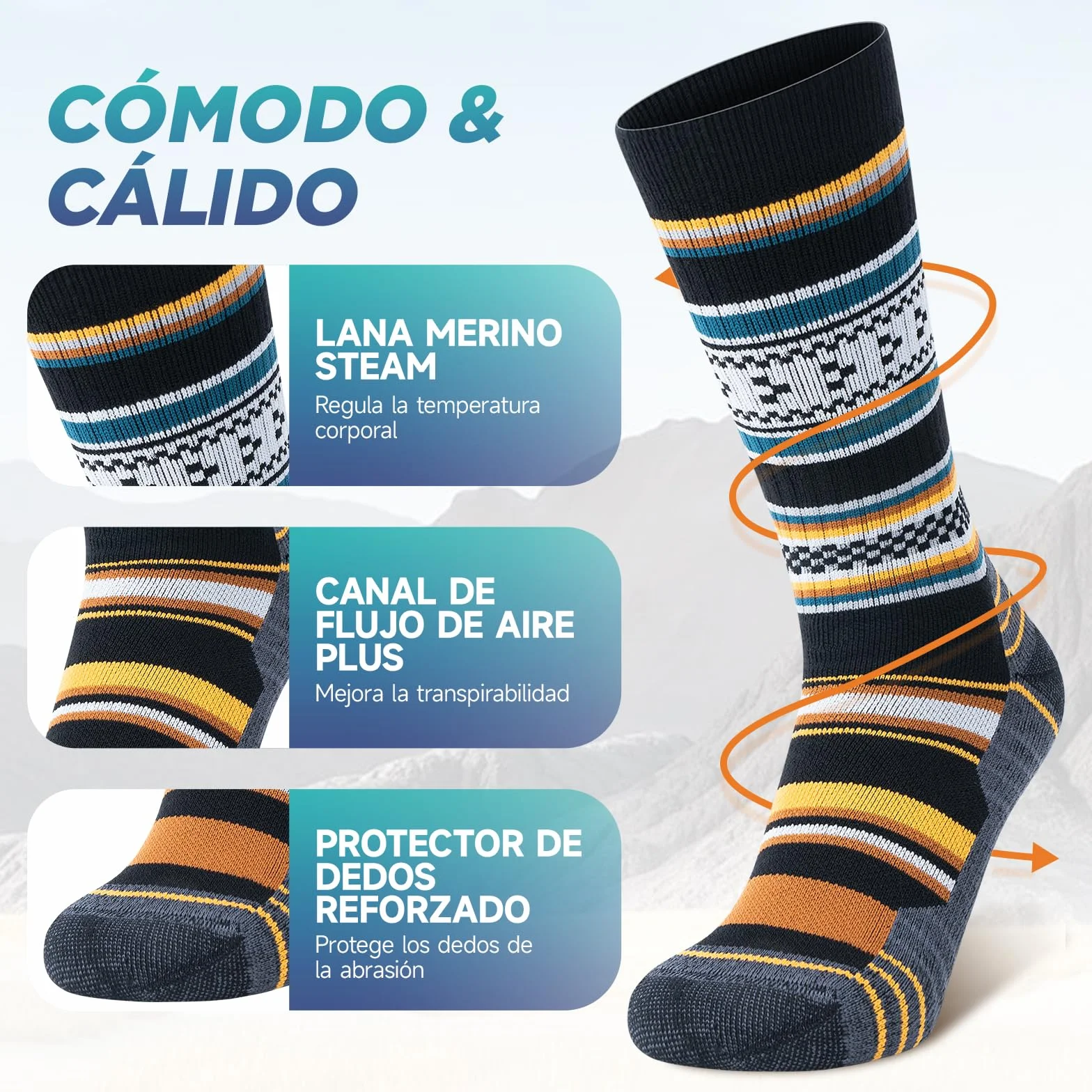 Calcetines Térmicos de Lana Merino para Hombre Invierno Trekking