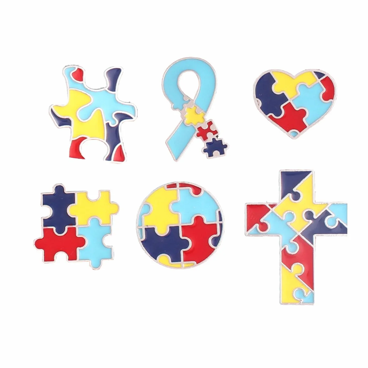 Pines de concienciación sobre el autismo, 5 piezas de rompecabezas, insignias de metal multicolores para ropa