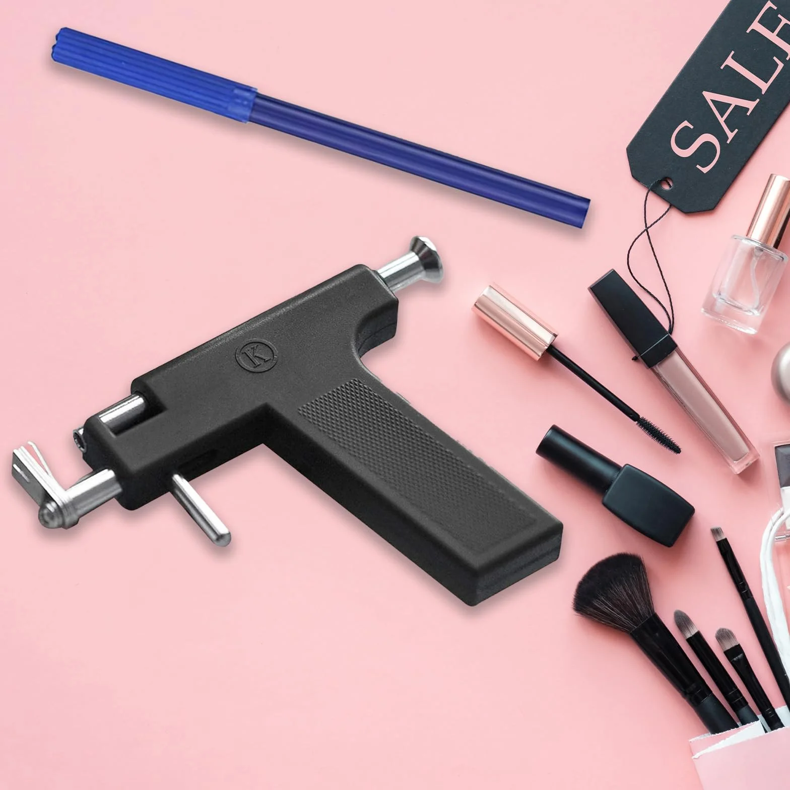 Kit de Pistola para Perforación de Orejas Profesional, 98 Pendientes, Negro