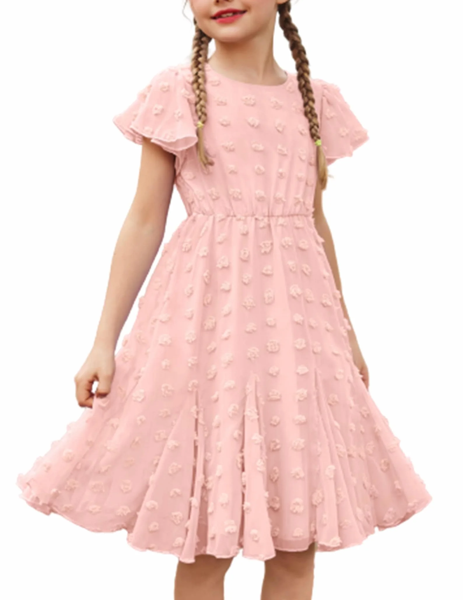 Flypigs Vestido de Gasa para Niñas Fiesta Manga Corta Verano 3-12 Años