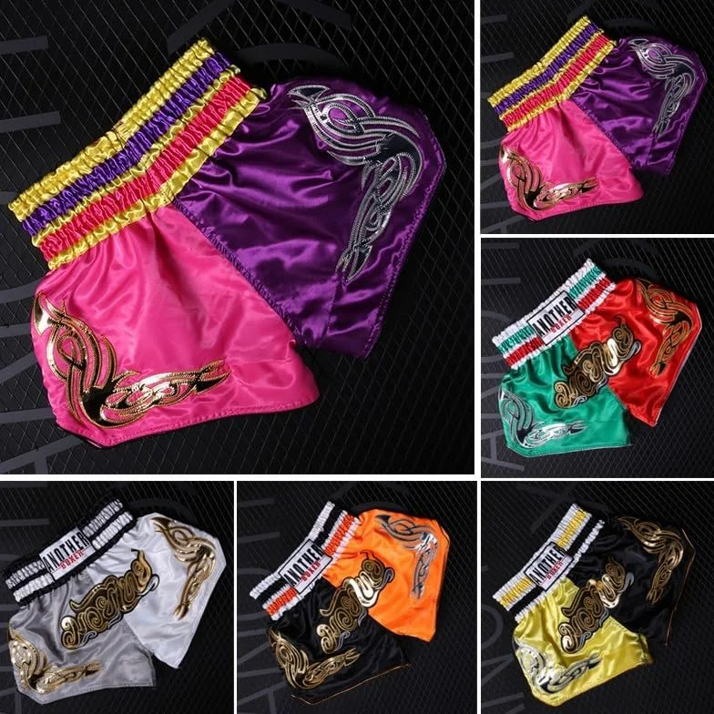 Pantalones cortos de boxeo unisex cintura elástica Muay Thai niños adultos entrenamiento XS rojo verde