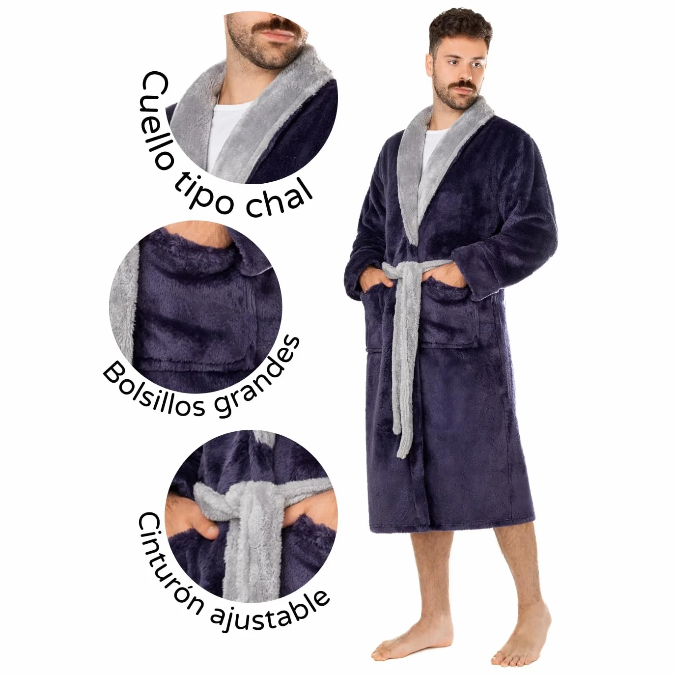LEBENGOOD Bata Hombre Invierno, Albornoz Hombre Coralina, Batas de Casa Polar, Suave, Acogedor, Microfibra OEKO-TEX®