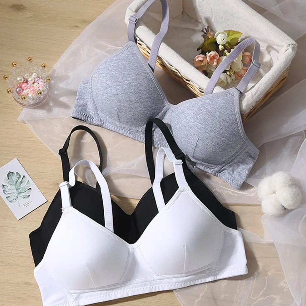 Sujetador Deportivo de Algodón para Niña Adolescente con Correa Ajustable Desmontable Bralette, Paquete de 3, A-Cup