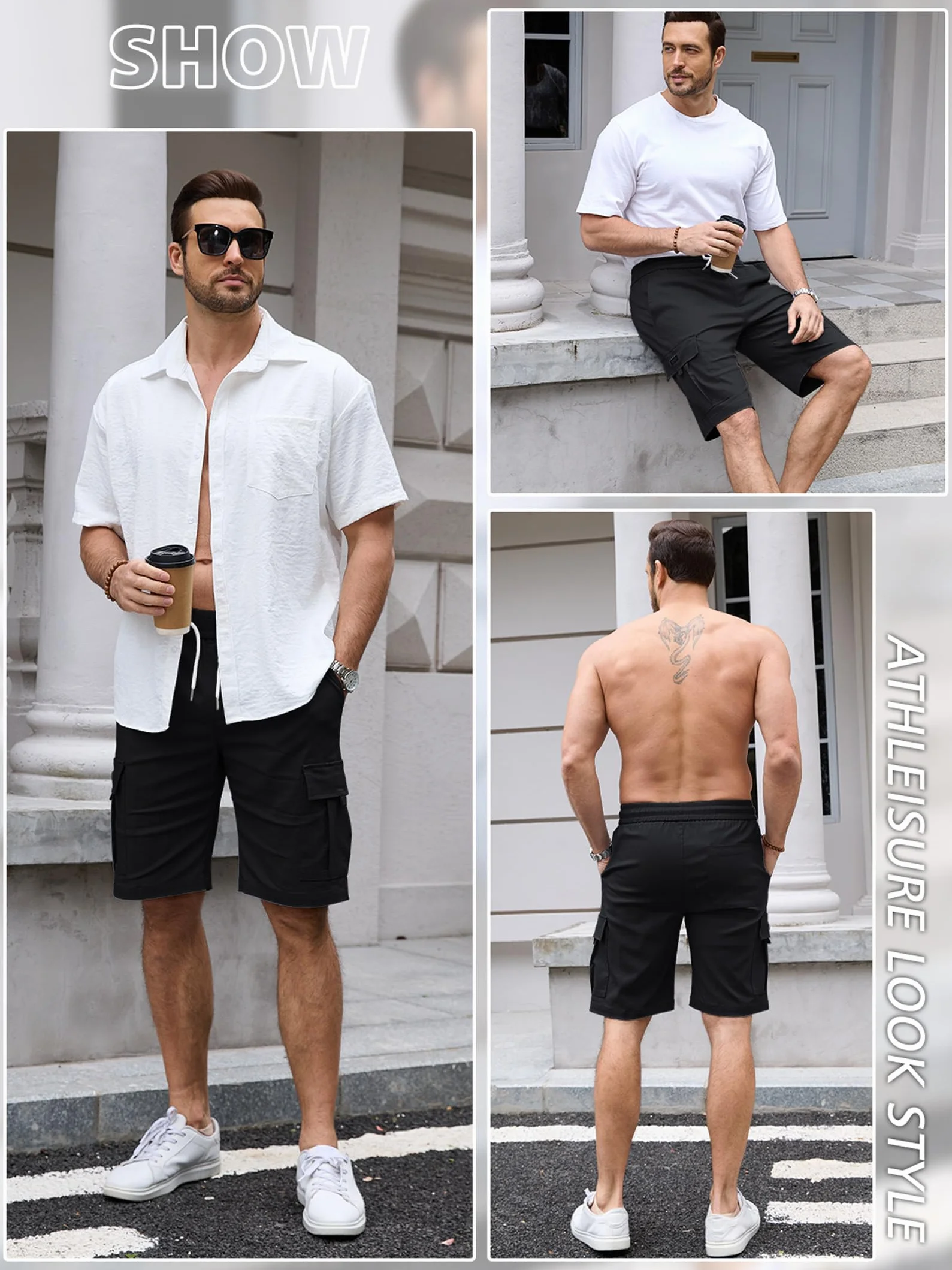 Tolaler Cargo Shorts Hombre Bermudas Verano Elásticos Bolsillos Múltiples Trabajo Playa