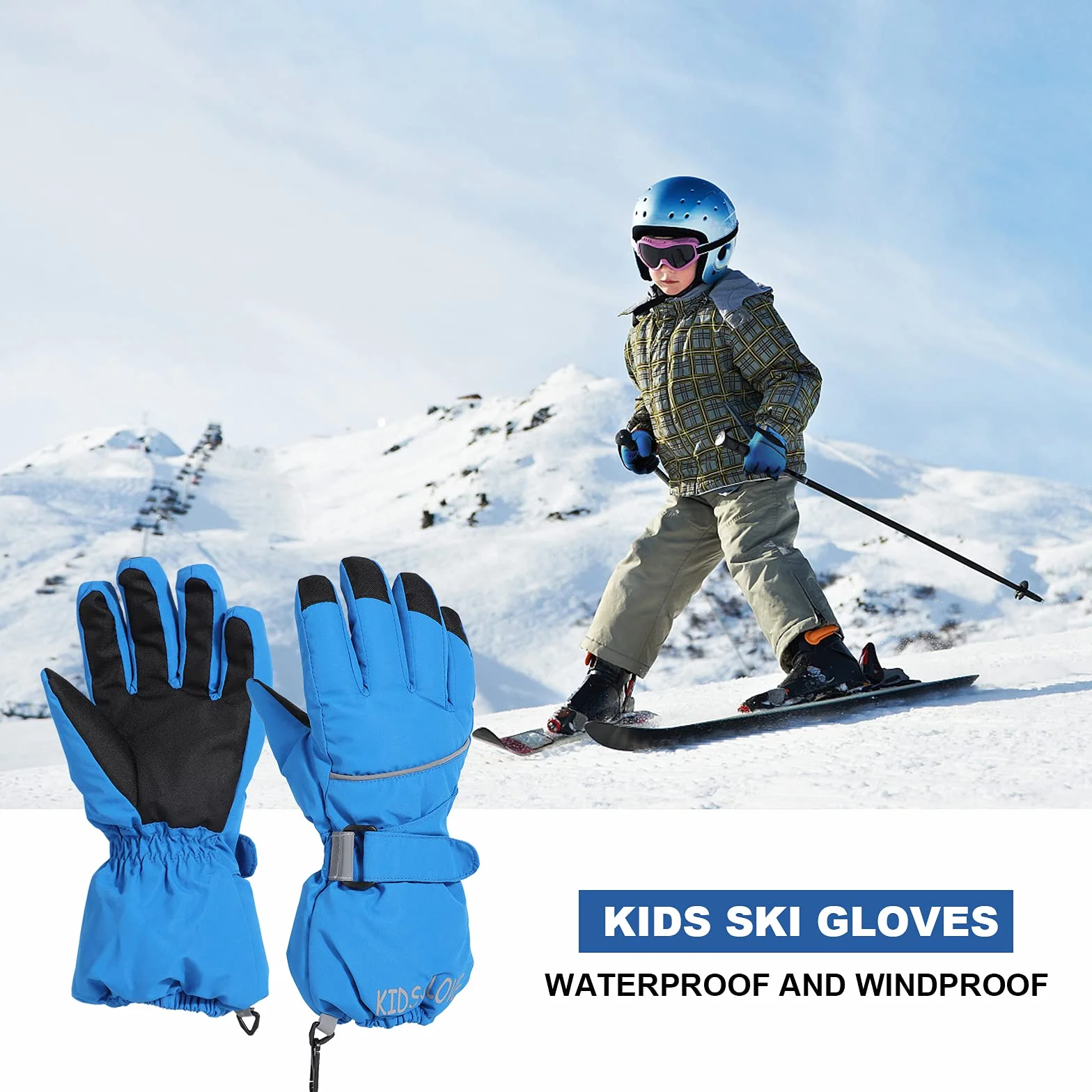 QKURT Guantes de Esquí para Niño, Manoplas Invierno Clima Frío 4-13 Años Trineo Snowboard Patinaje Ciclismo