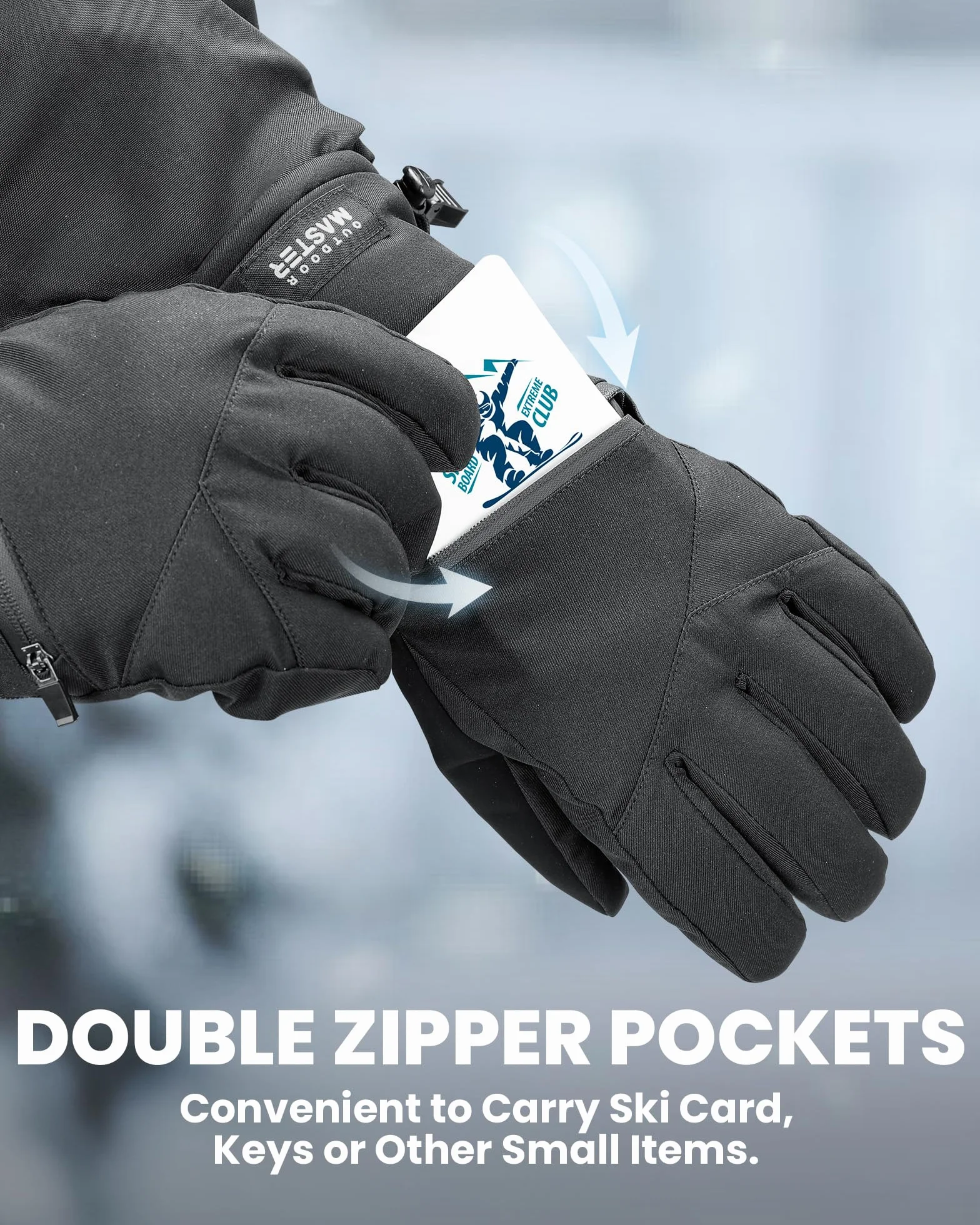 OutdoorMaster 3M Thinsulate - Guantes de Nieve para Mujer y Hombre, Guantes de Snowboard cálidos para Invierno, Impermeables, térmicos con Doble Bolsillo para esquí, Snowboard, Deportes de Invierno