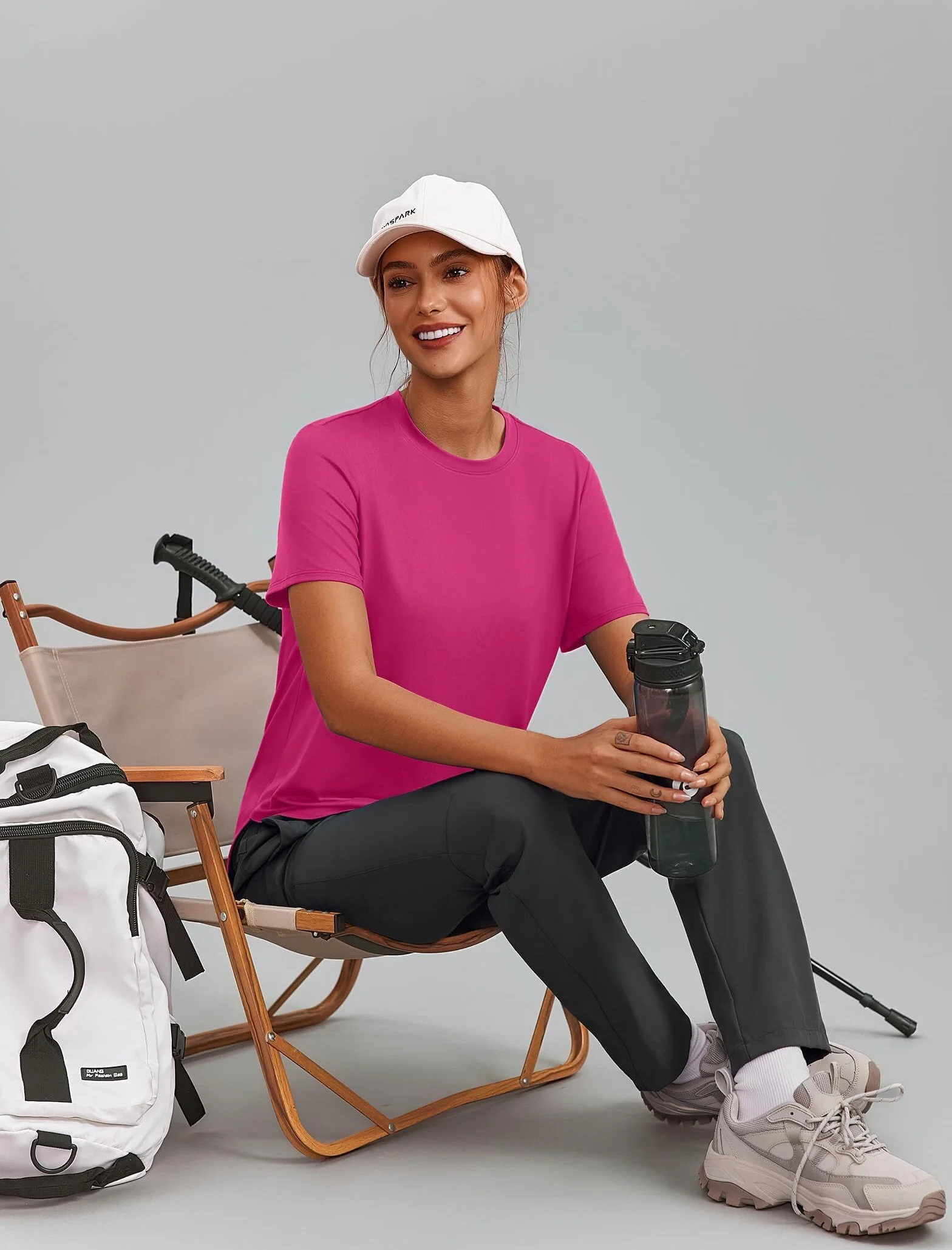 PINSPARK Camiseta deportiva de manga corta cuello redondo mujer funcional senderismo correr