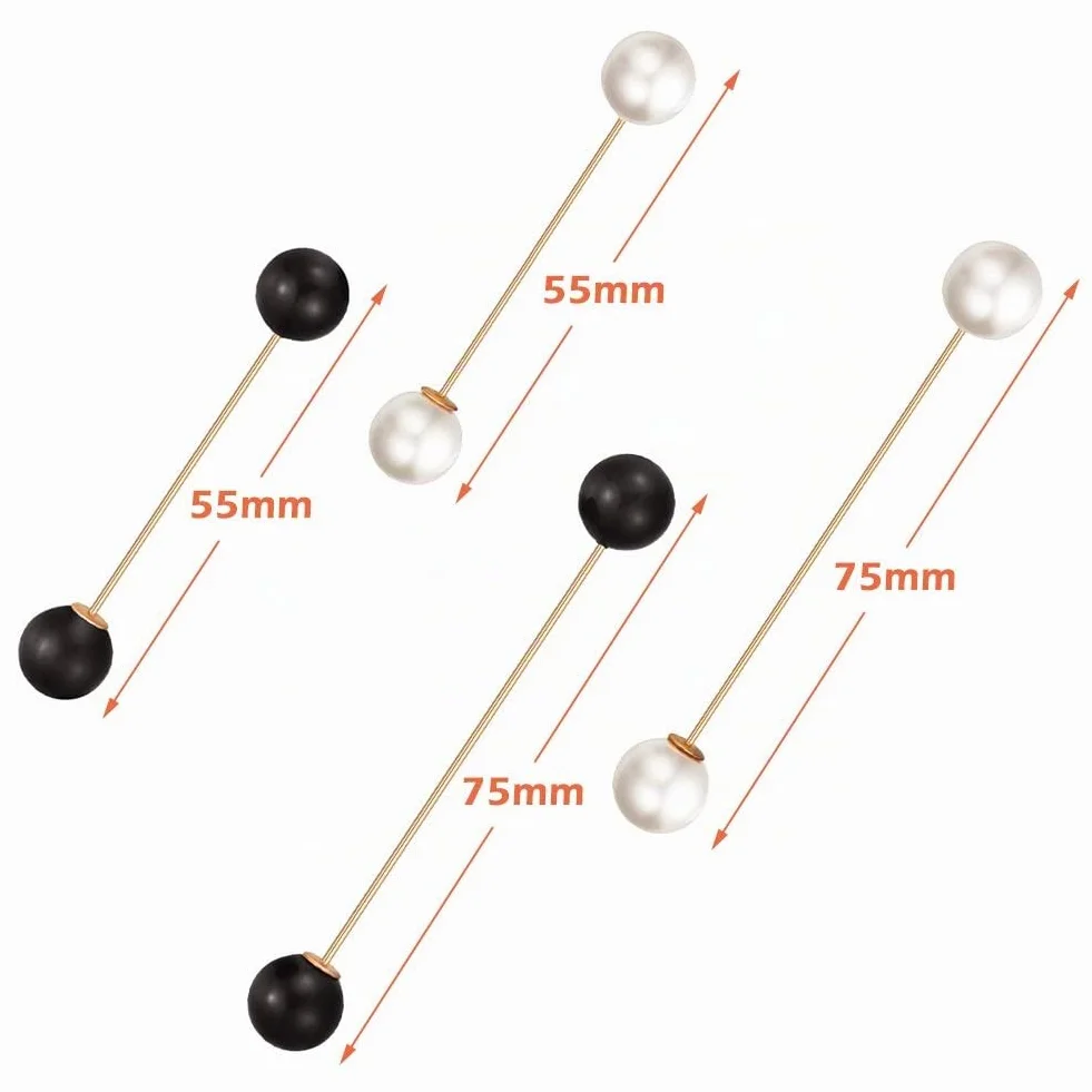 Clip de Suéter de Mujer Broches de Perlas de Imitación Doble Broche Blanco Negro