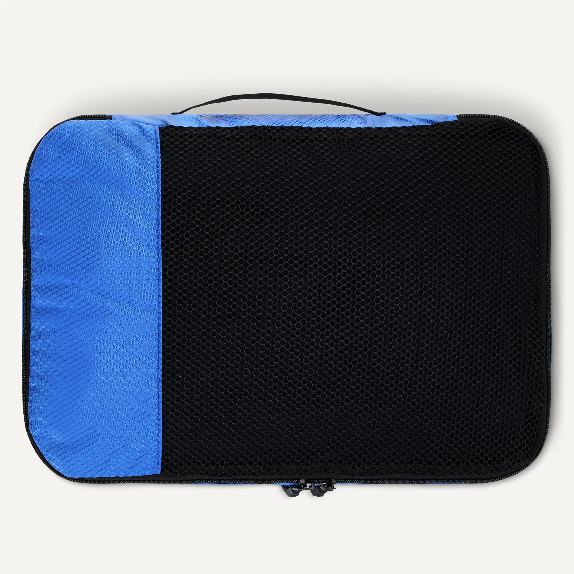 Amazon Essentials Juego de 4 Cubos para Viaje, Organizador de Equipaje con Doble Cremallera, Poliéster, 2 Mediano/2 Grande, Azul