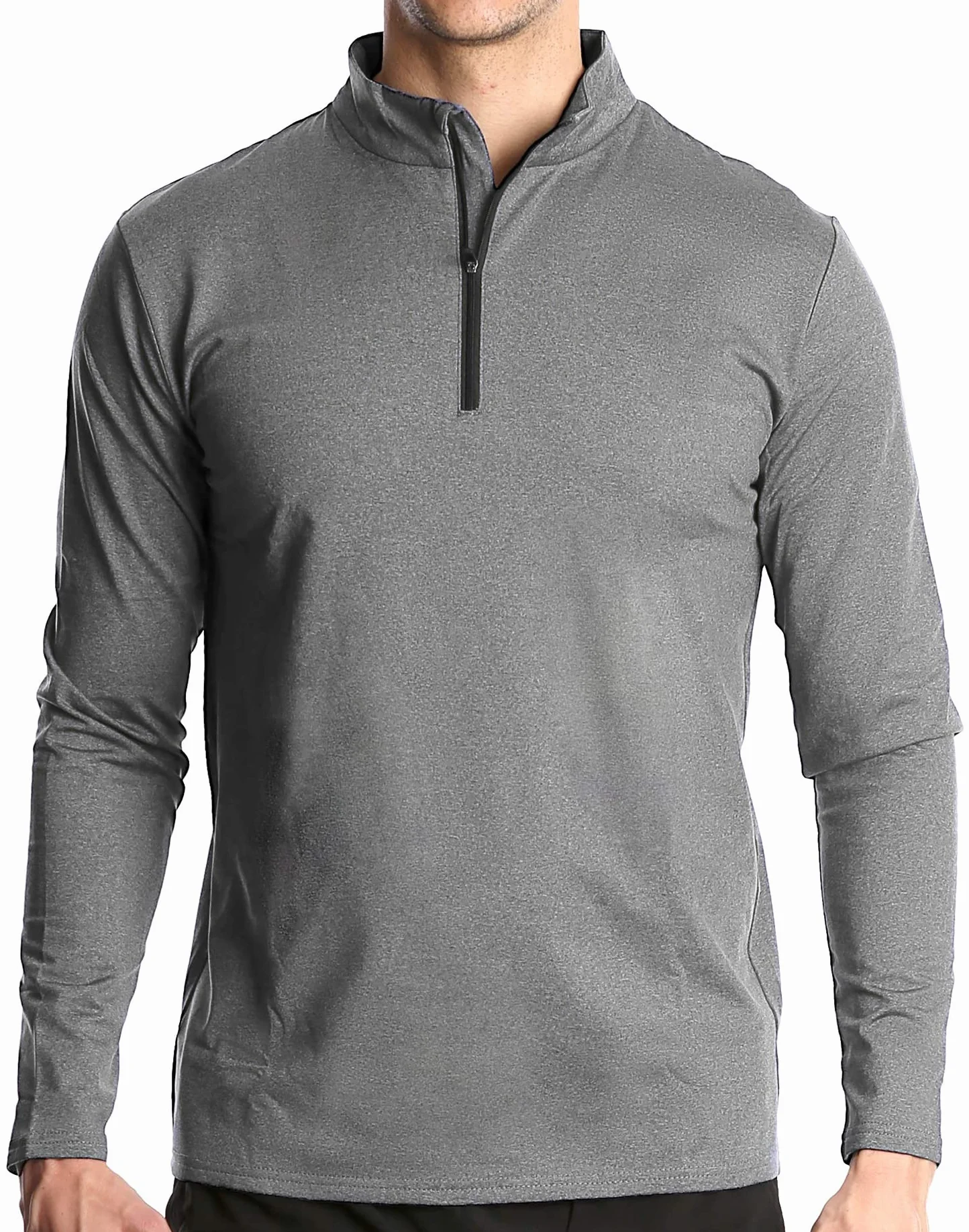 Camiseta deportiva de manga larga con cremallera 1/4 para hombre, secado rápido