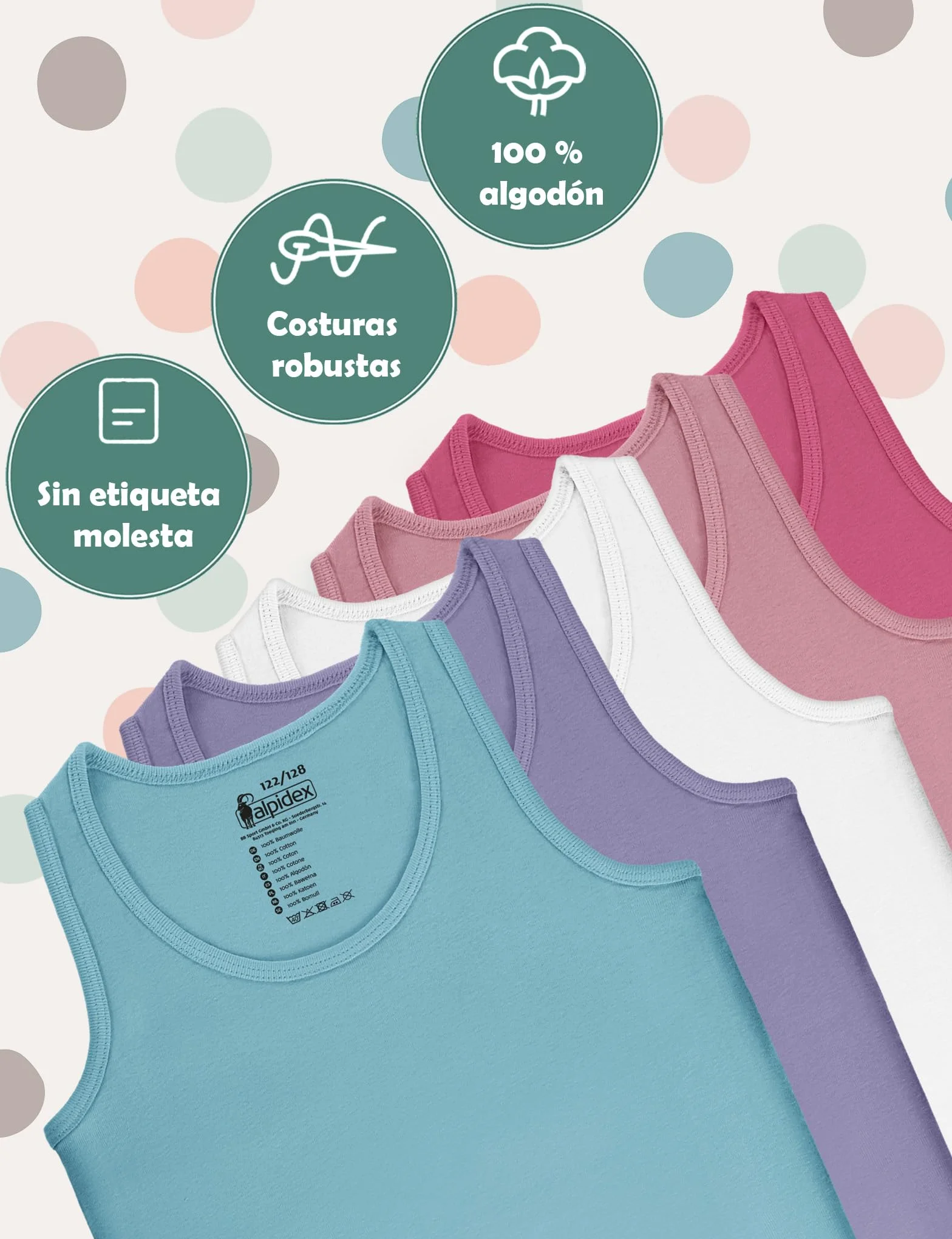 Pack de 5 Camisetas Interiores Niñas 100% Algodón Sin Mangas