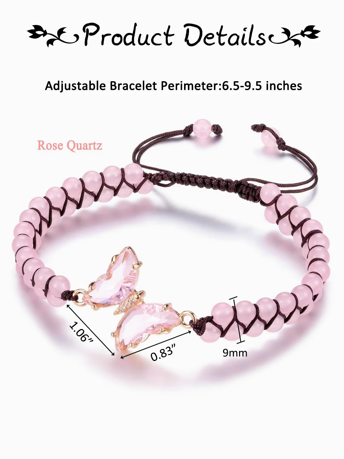 YDYDTTKD Pulsera De Mariposa De Cristal Curativo Regalos De Joyería para Mujeres, Pulsera De Cuentas De Doble Capa Ajustable con Piedras Preciosas Naturales para Damas Niñas Cumpleaños De Mamá