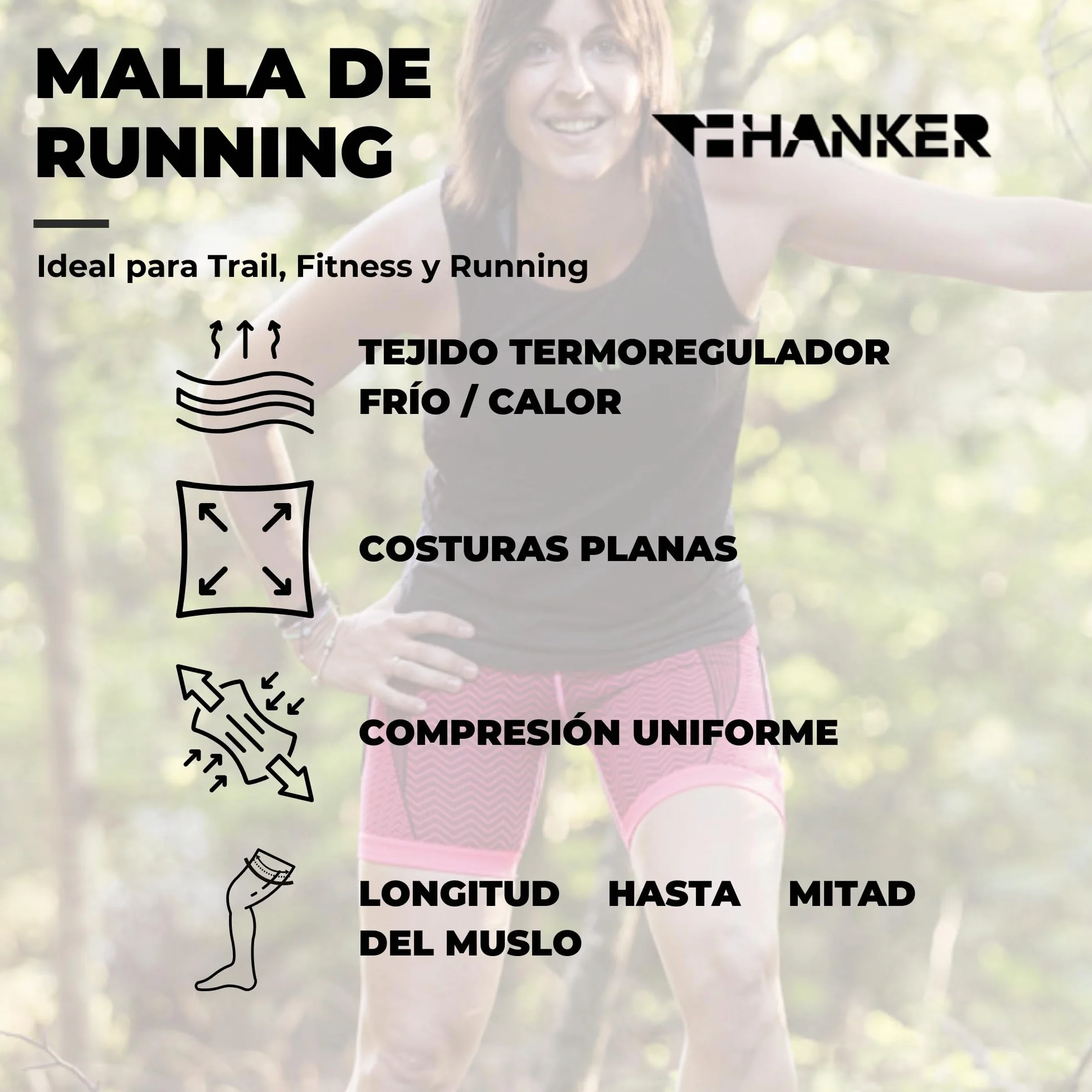HANKER Mallas Deportivas Mujer Cortas Compresivas con Bolsillos Cintura Alta