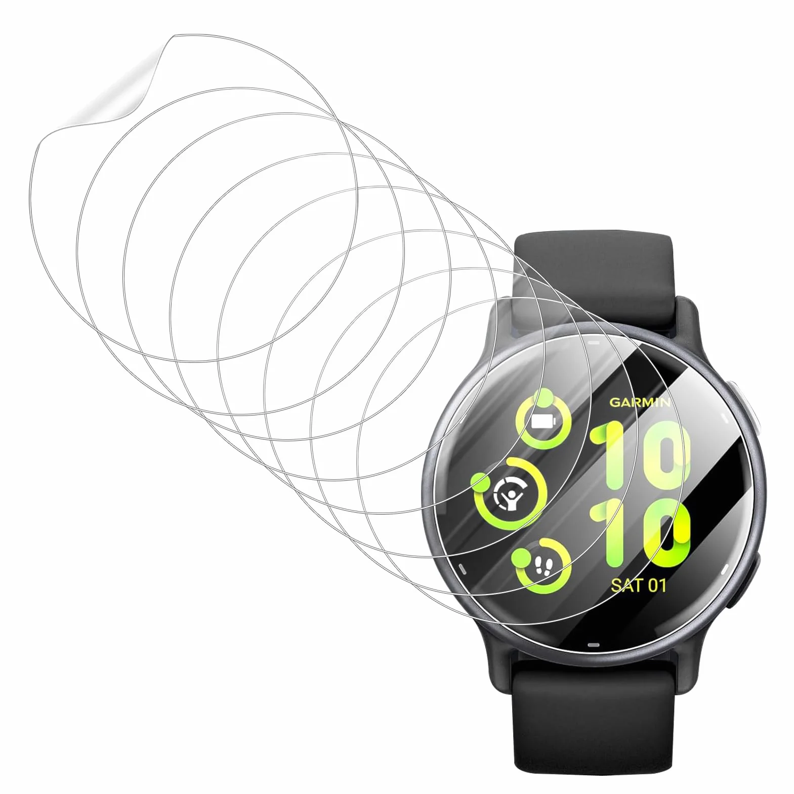 Protector Pantalla Compatible con Garmin Vivoactive 5, Película Hidrogel HD TPU Flexible, 8 Piezas