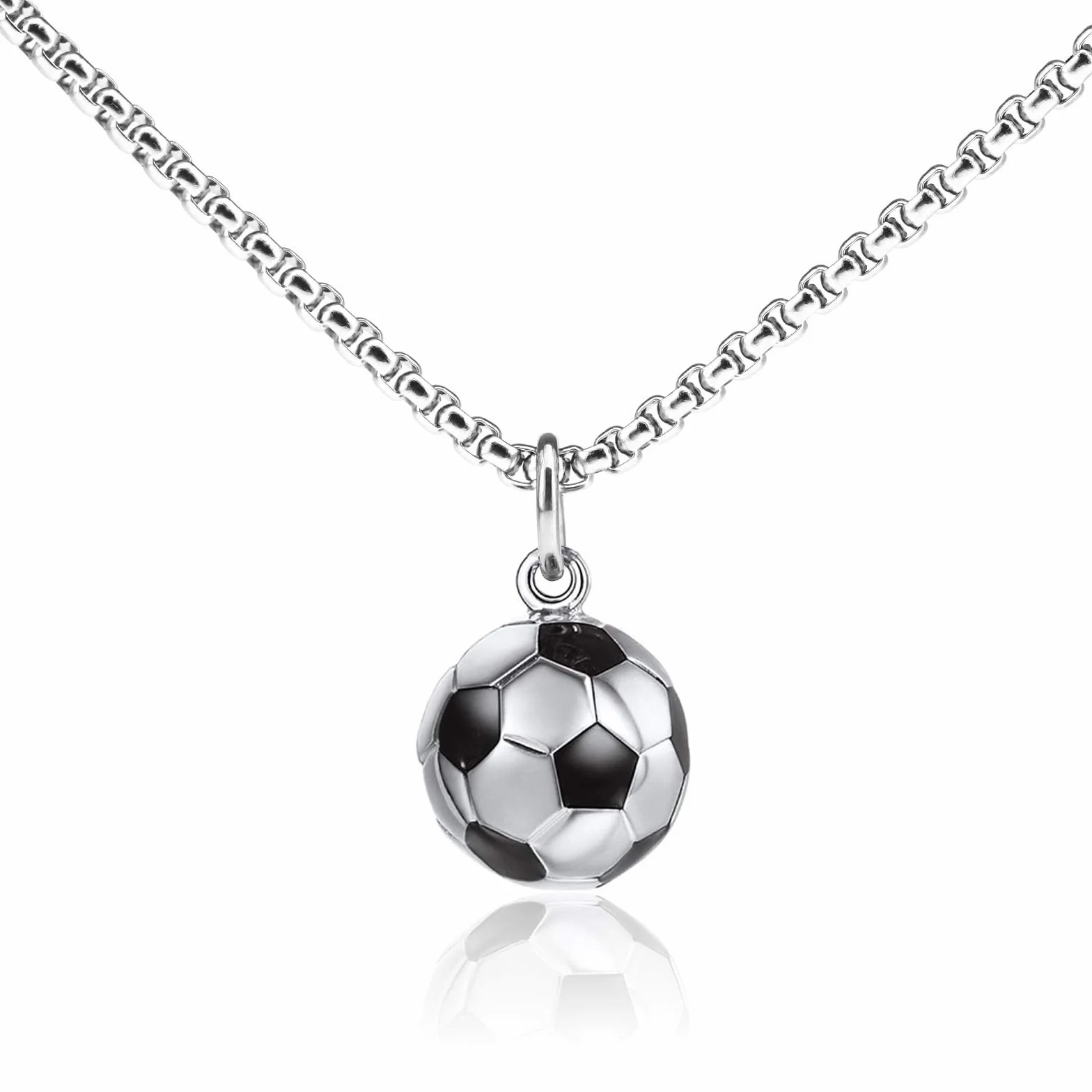 Collar de encanto de fútbol de acero inoxidable para hombre mujer niño niña 60 cm
