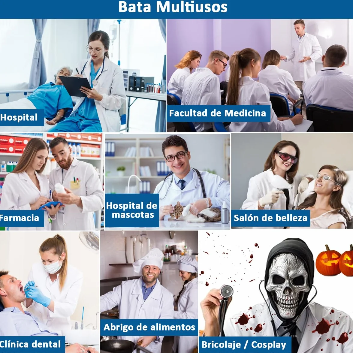 Bata Laboratorio Algodón Blanca Manga Larga Mujer Hombre Médico Enfermera Profesora