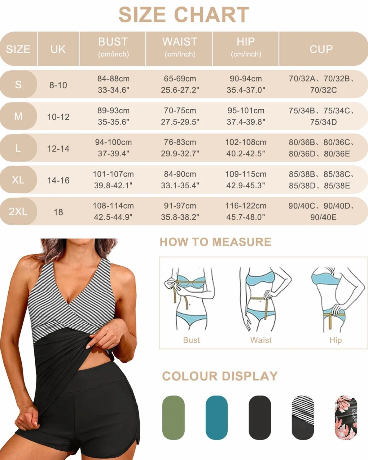 CheChury Tankini Mujer Cintura Alta 2 Piezas Reductor Vientre Plano Bañador Push Up Cuello V