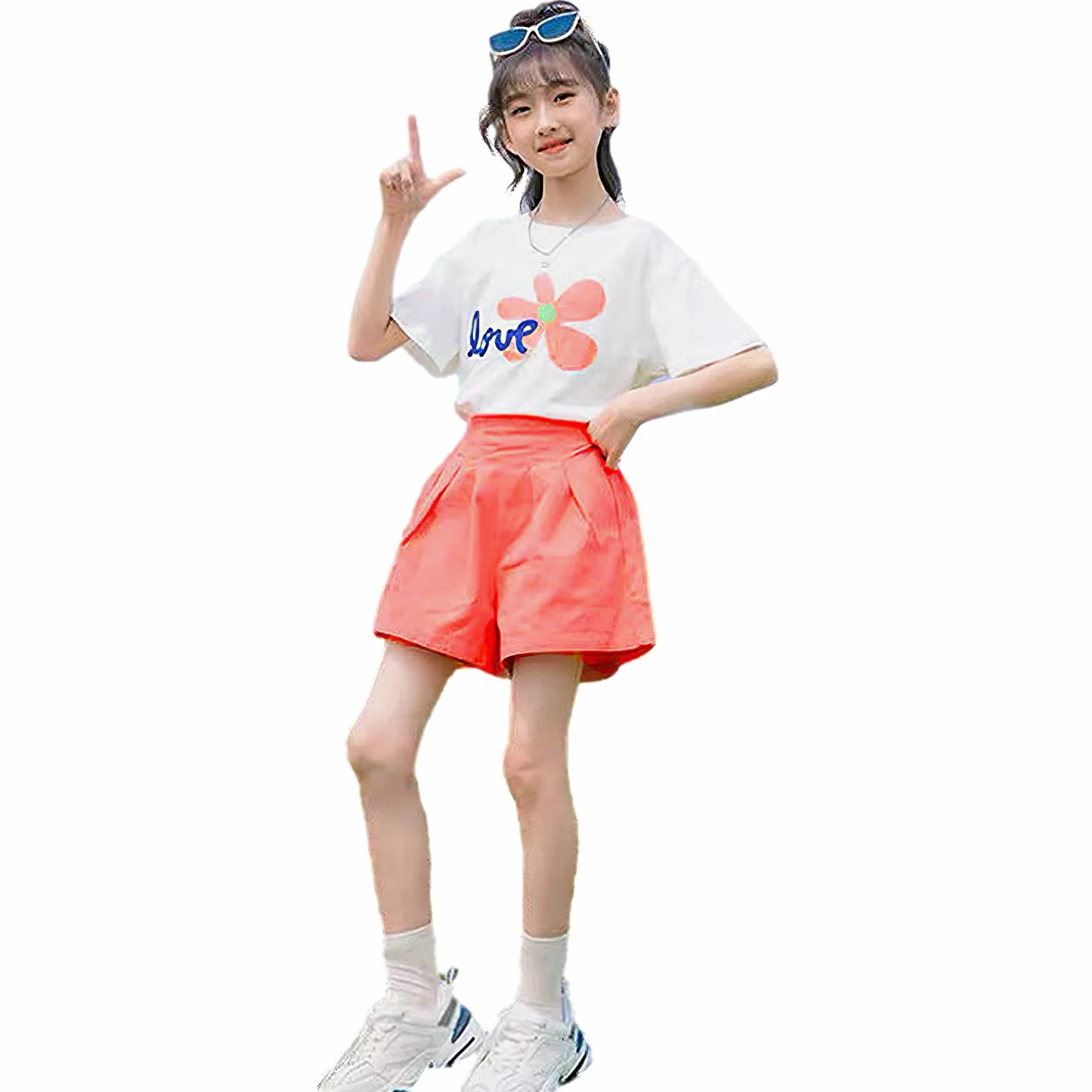 amropi Niña 2 Piezas Floral Camiseta de Manga Corta y Pantalones Cortos Verano Conjunto de Ropa 3-13 años