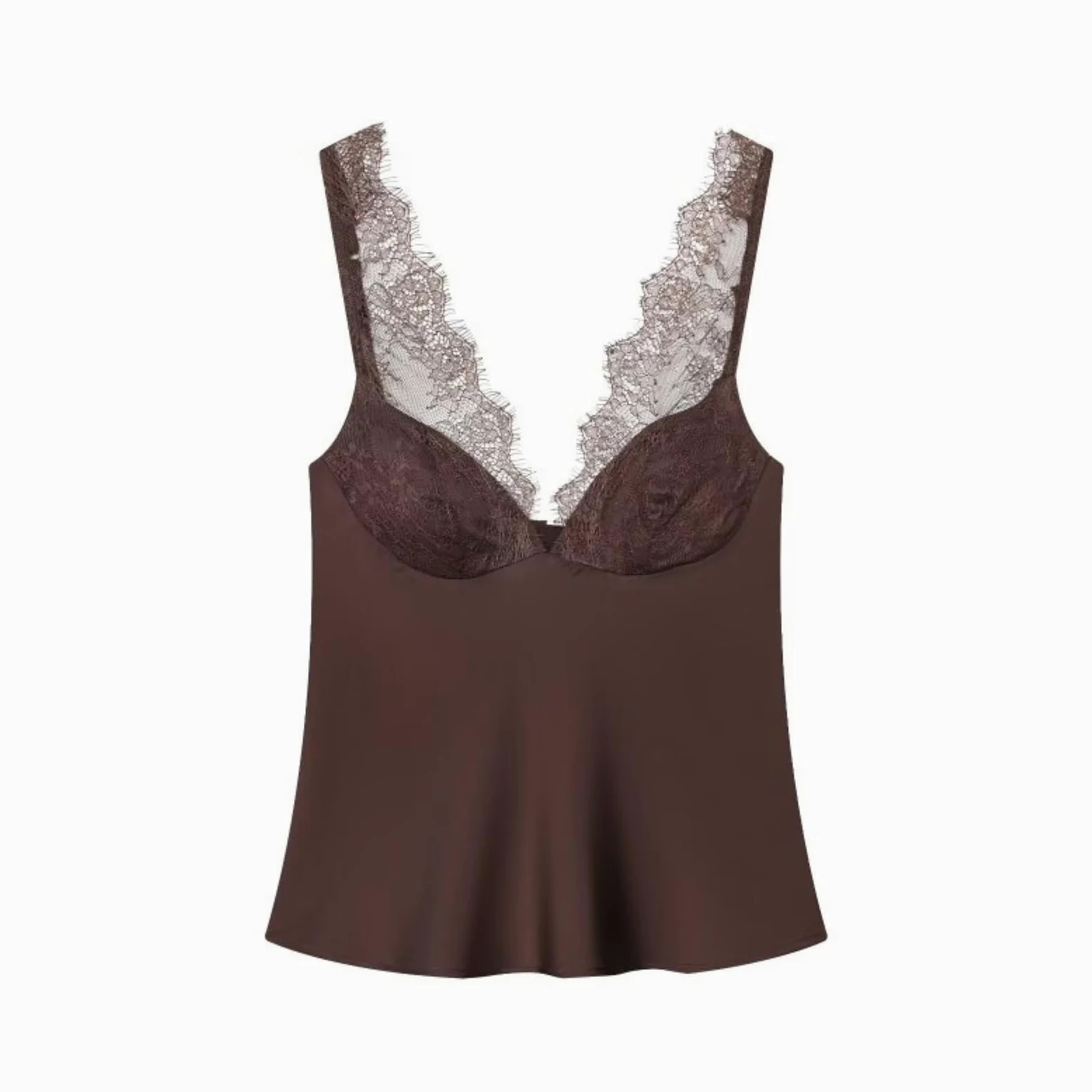 Chaleco de Mujer Camisola Encaje Satén Las Mujeres - Sexy Cuello En V Top Sin Mangas para El Verano, Fiesta Y Trajes Playa, Sensación Sedosa Cómoda-Coffee-m