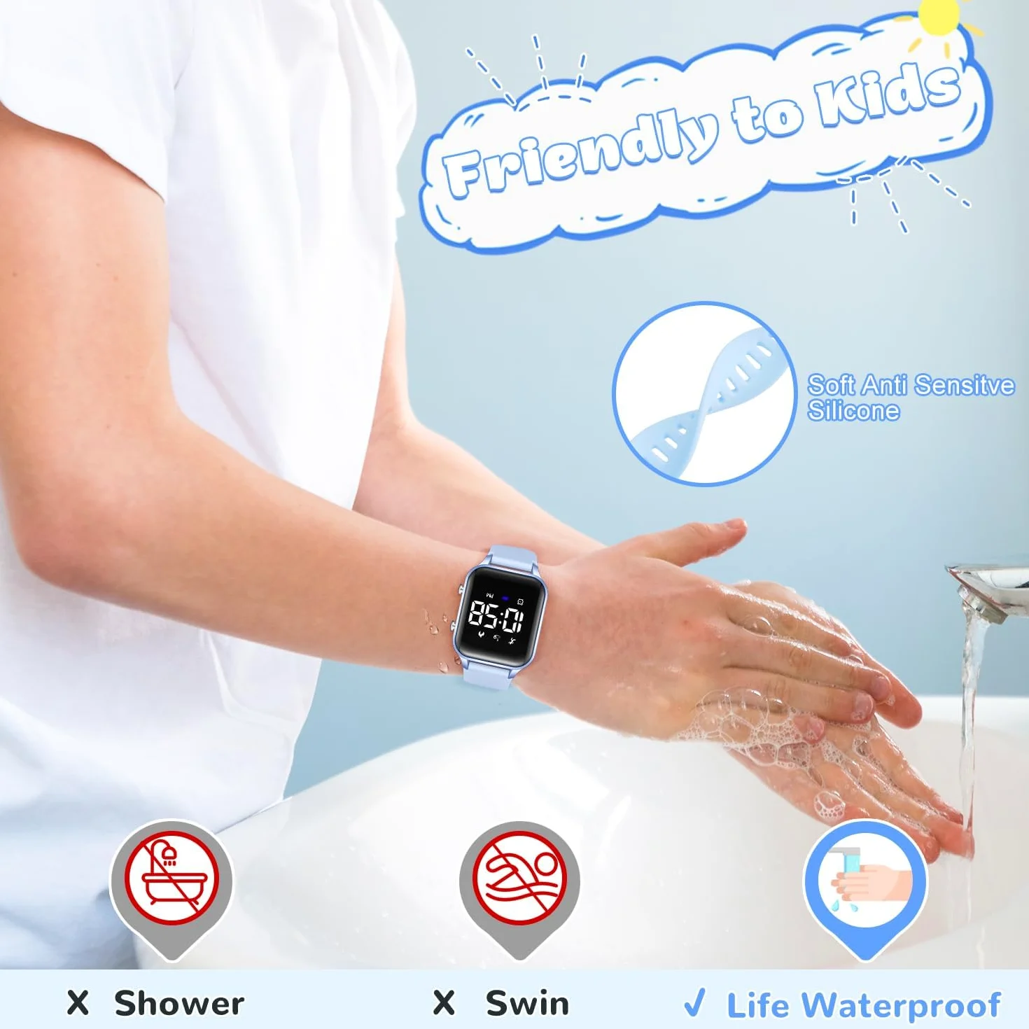 Reloj digital para niños con contador de pasos, relojes deportivos impermeables para niños, niñas y adolescentes, rastreador de fitness todo en uno con alarma vibratoria silenciosa, podómetro