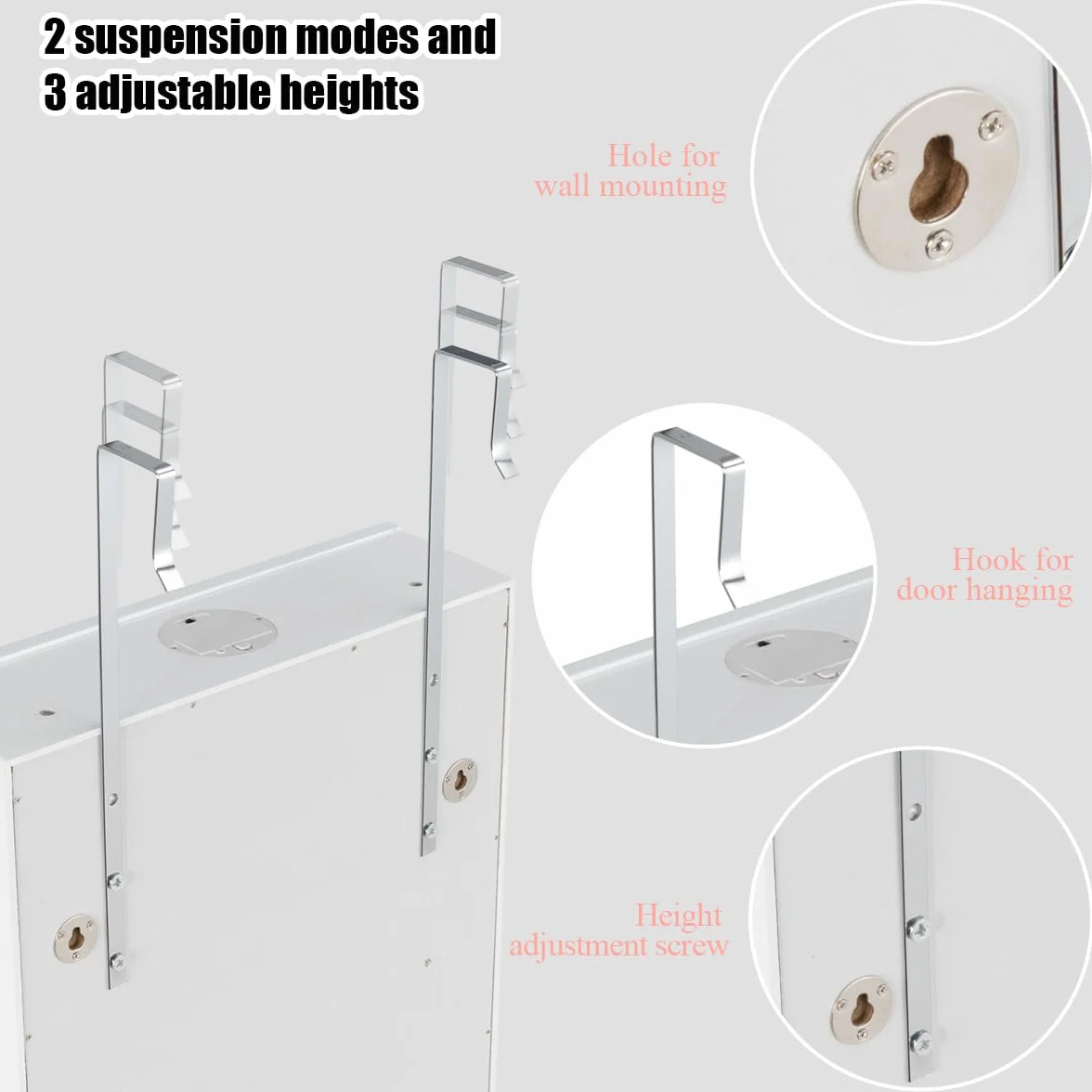 HOMASIS LED Espejo Joyero de Pared con Cerradura y 6 Cajones, Armario para Joyas Blanco