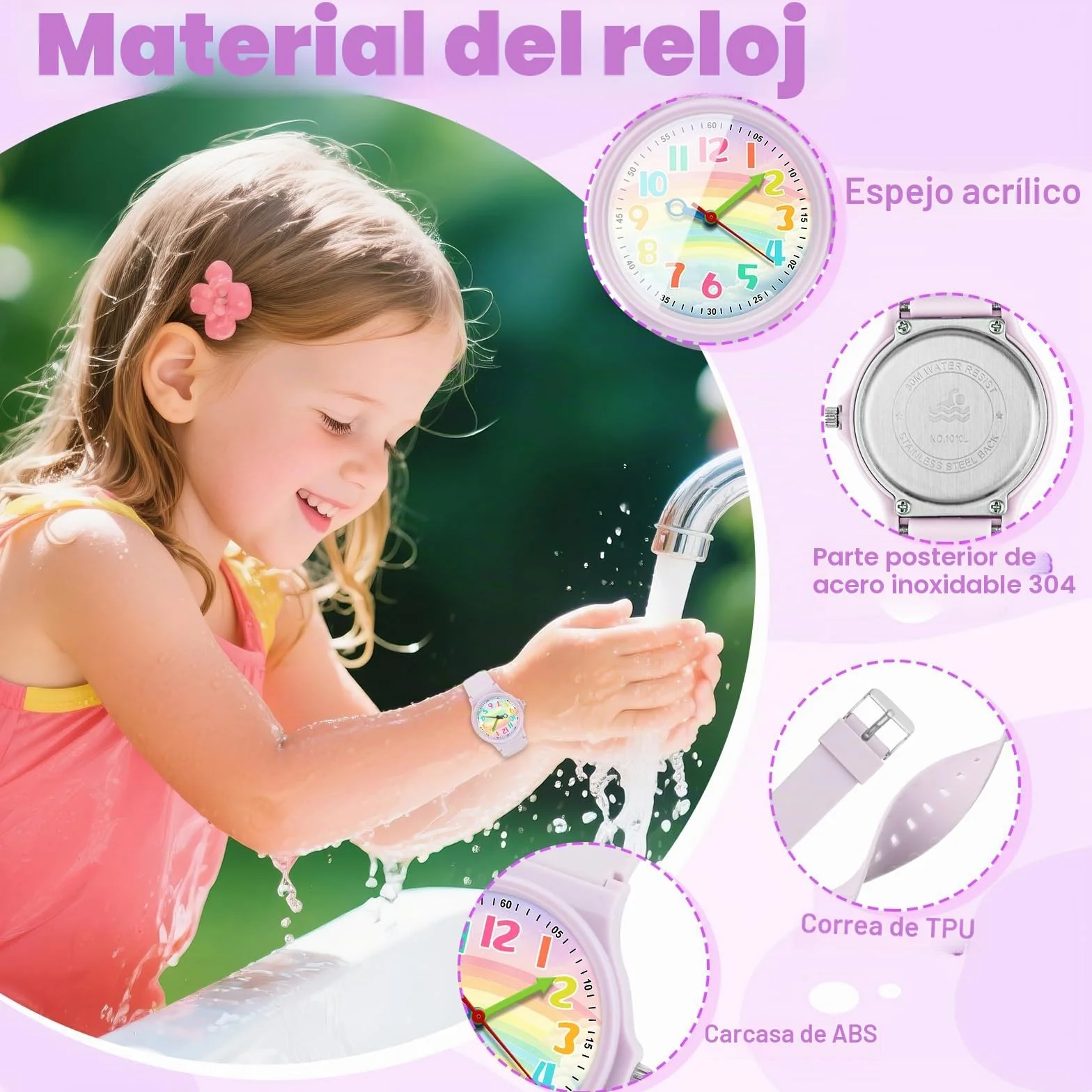 Reloj Analógico para Niños Sumergible 30M Correa TPU Suave Cronógrafo Deportivo 4-12 Años