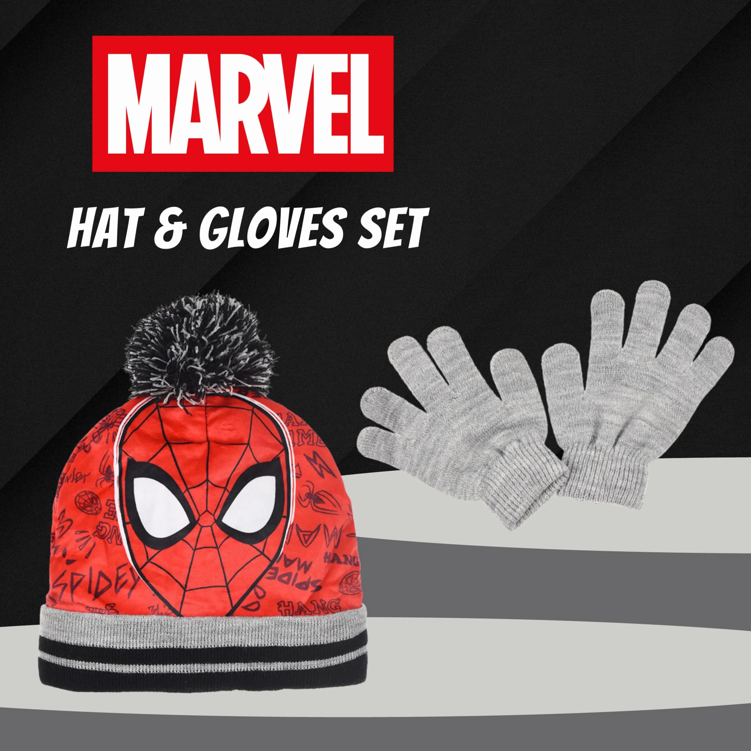 Marvel Spiderman Conjunto de Invierno para Niño Gorro y Guantes Gris
