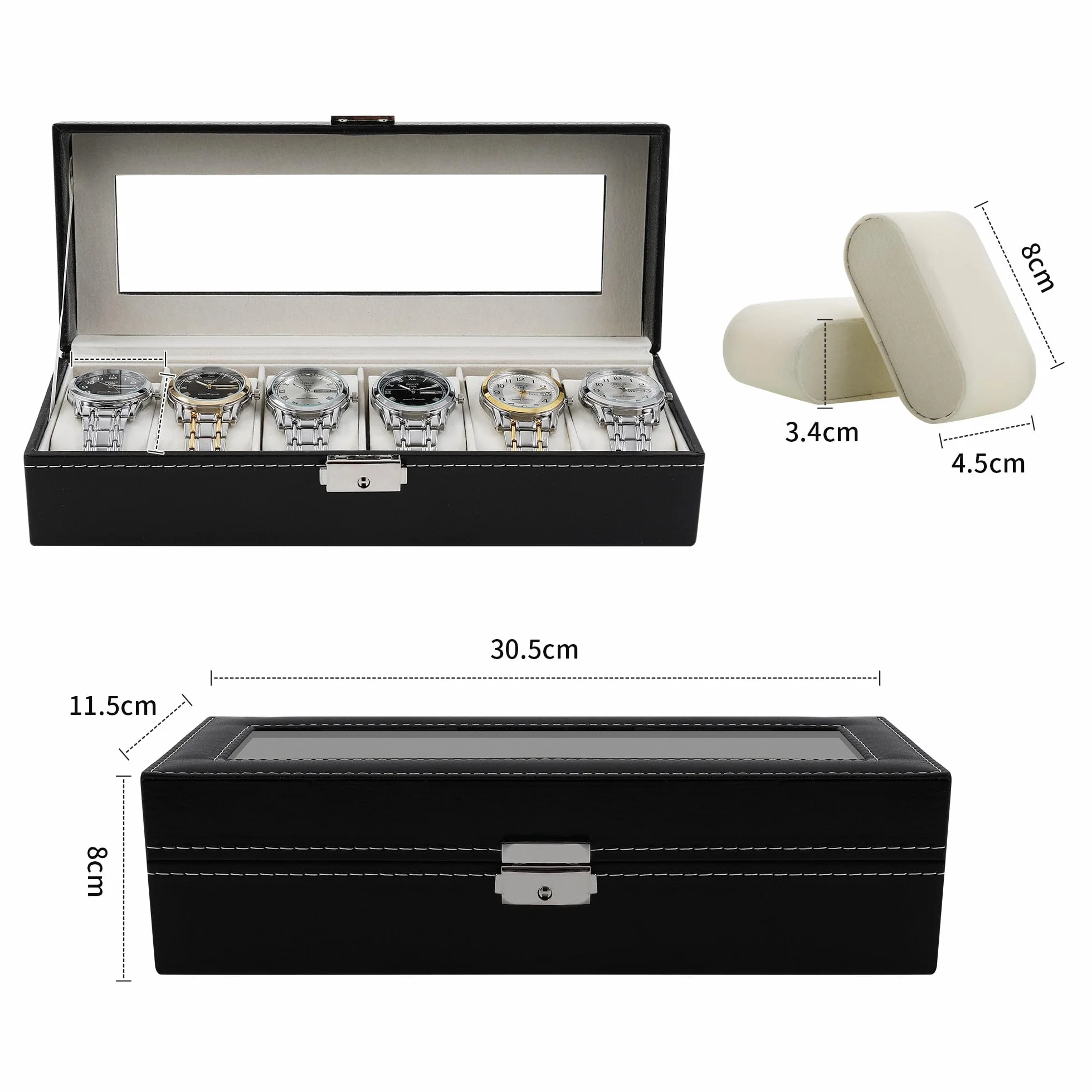 Nuangoo Estuche de Relojes con Cerradura y Tapa de Cristal