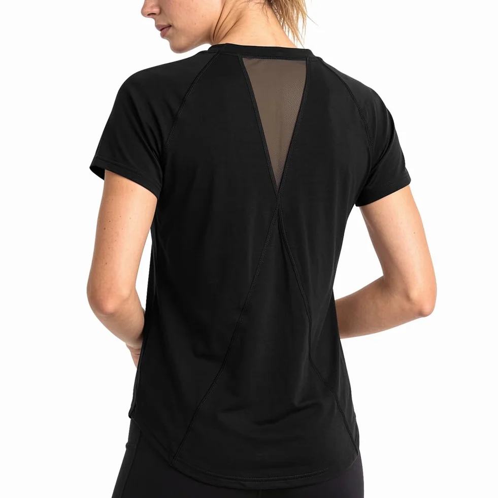 DiULi Camiseta Deportiva Mujer Manga Corta con Malla Espalda Ajuste Holgado Ropa Entrenamiento Atlético Yoga Pilates Fitness Top