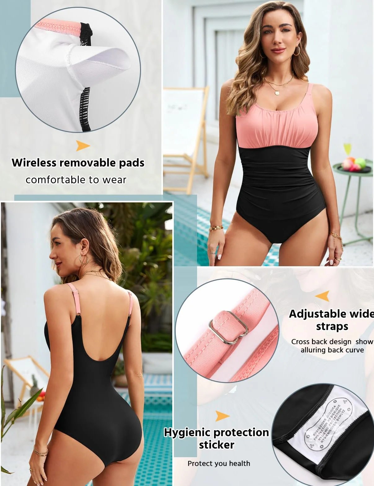 Bañadores Mujer Reductores Tallas Grandes Control de Barriga Traje de Baño Una Pieza Push Up Vientre Plano Monokinis Natación