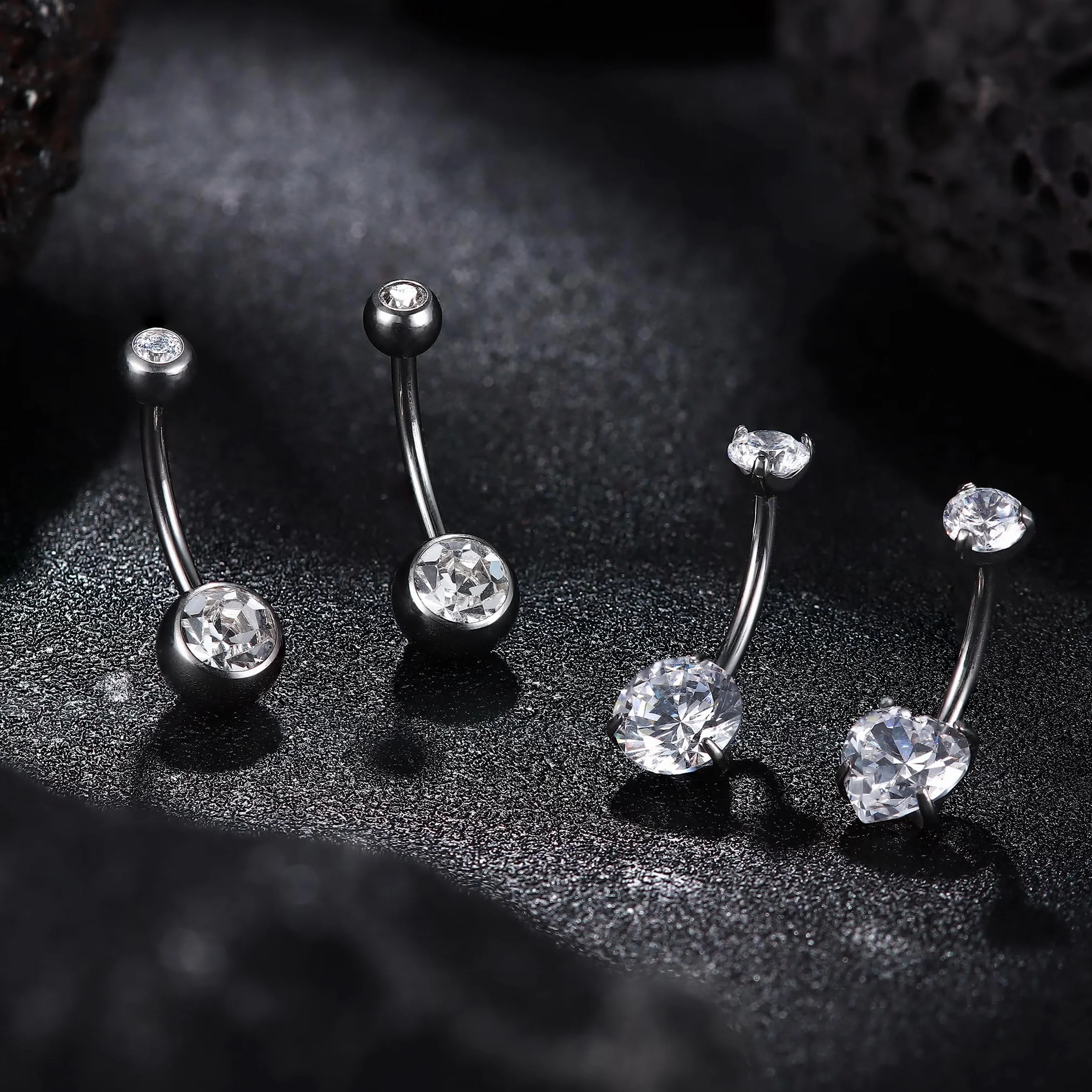 Diamday G23 Titanium Piercing Ombligo 14G CZ Banana Bar 8-16mm Joyería