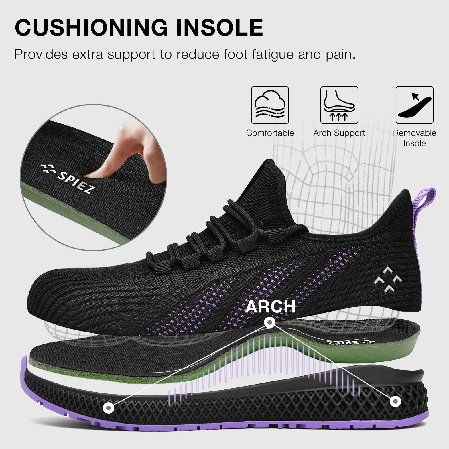 SPIEZ Zapatos de Seguridad Mujer, Zapatos de Trabajo Ligeros con Puntera de Composite, Negro-Morado, EU 35-41
