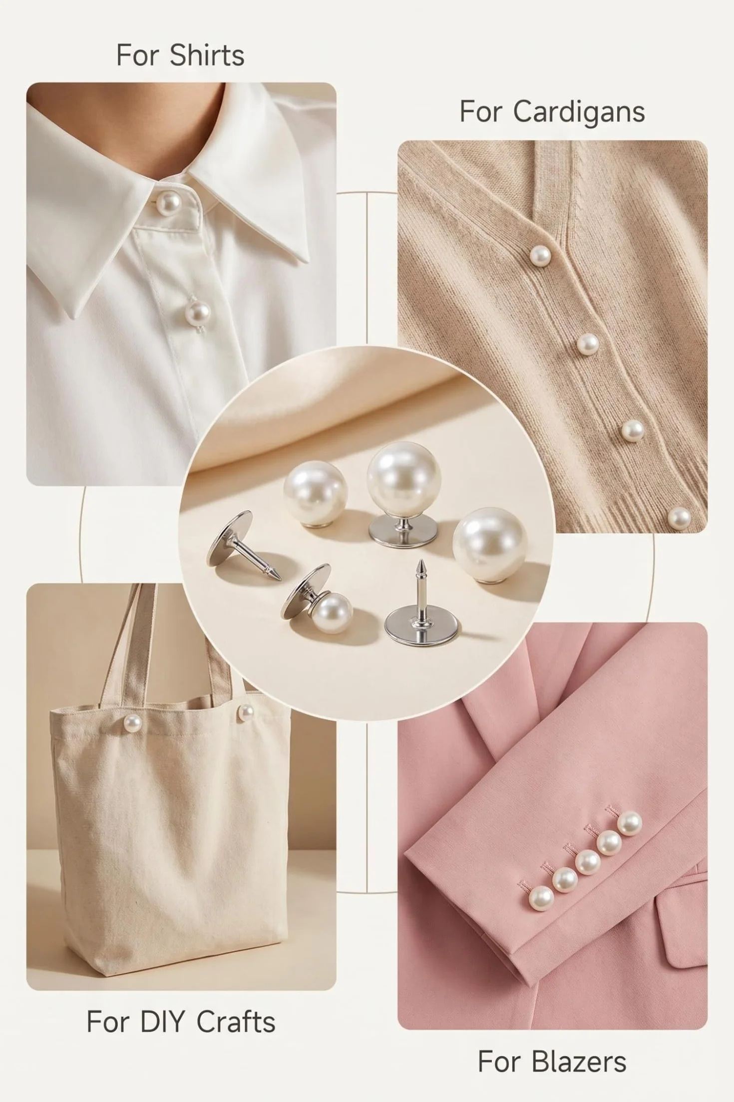 Broches para Ropa Mujer, Botones Perla sin Coser Camisa Decorativos Blancos, Pearl Buttons para Blusas Broche (Purple, Mixed Size*12)