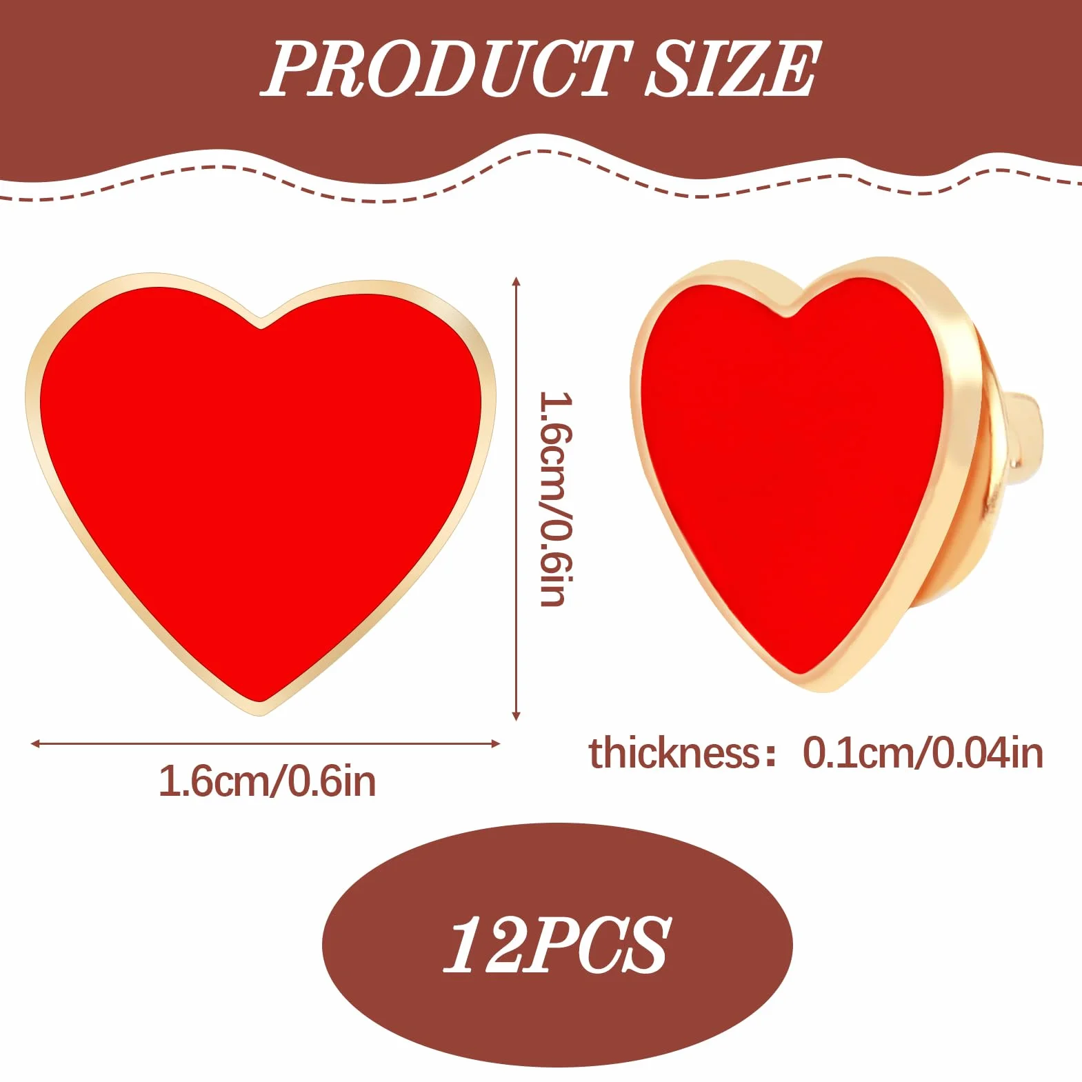 Broches Corazón Rojo Esmalte 12 Piezas Alfileres Ropa Bolsos Sombreros Accesorios Bodas San Valentín