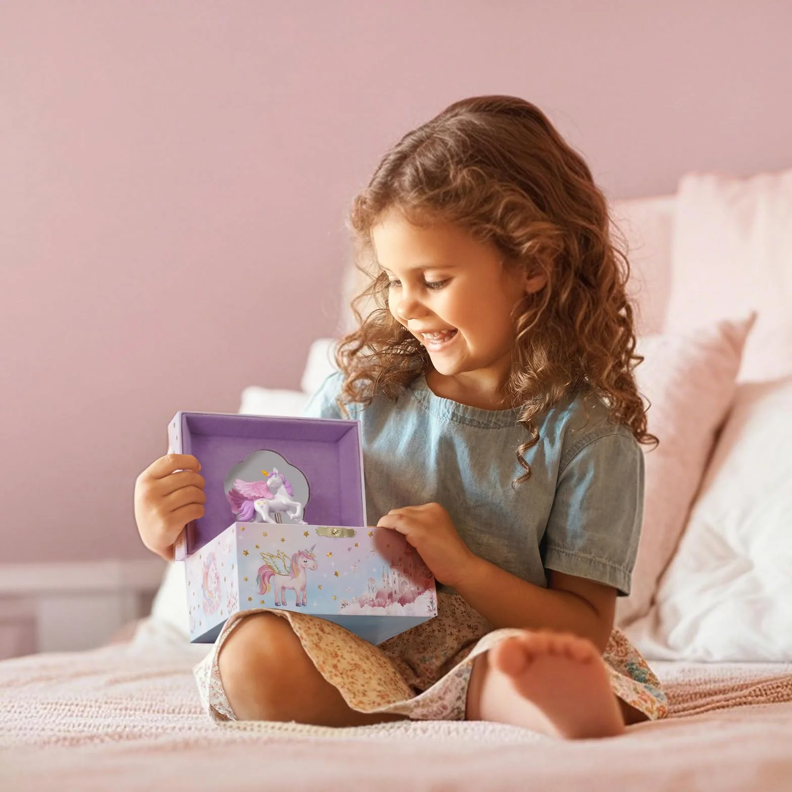 ProCase Joyero Musical Infantil con Muñeca Unicornio Giratoria para Niñas, Organizador Caja de Collar Pendiente Pulsera Anillo - Rosa