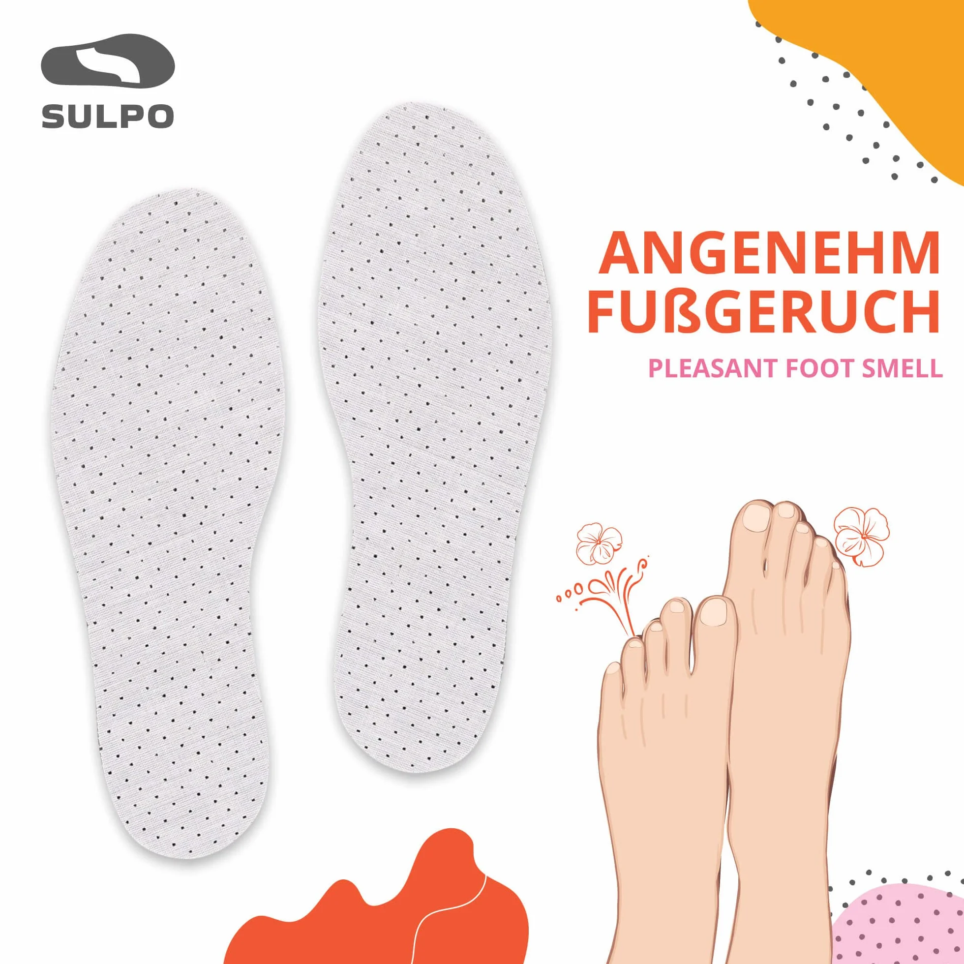 SULPO Plantillas de Carbón Activado Antisudor - Suelas Extraíbles de Espuma de Algodón y Látex para Zapatos, 4 Pares Tallas 36-48