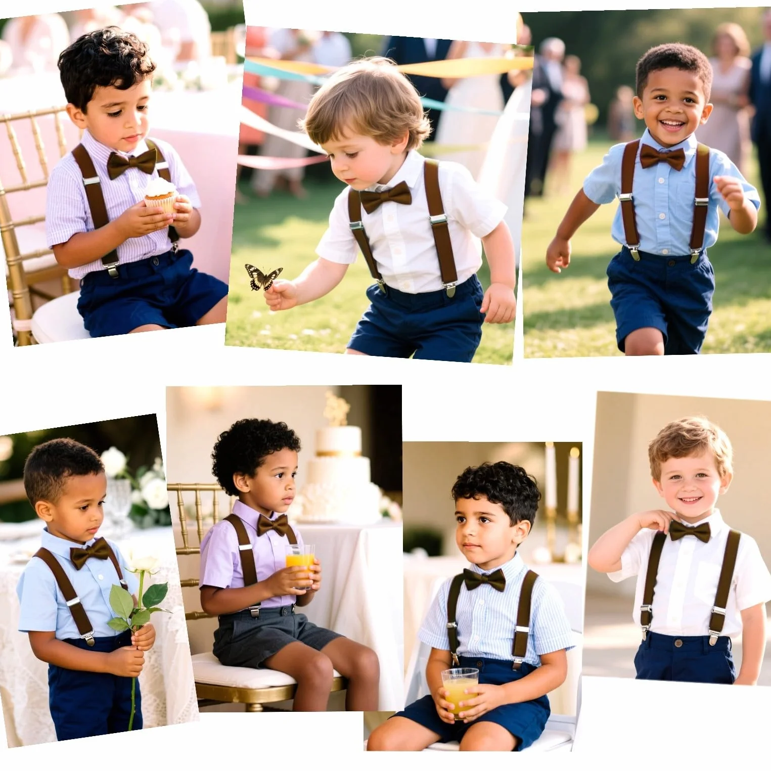 Conjunto de pajarita y tirantes para niños JZK Marrón, ajustable con clip, menos 135cm