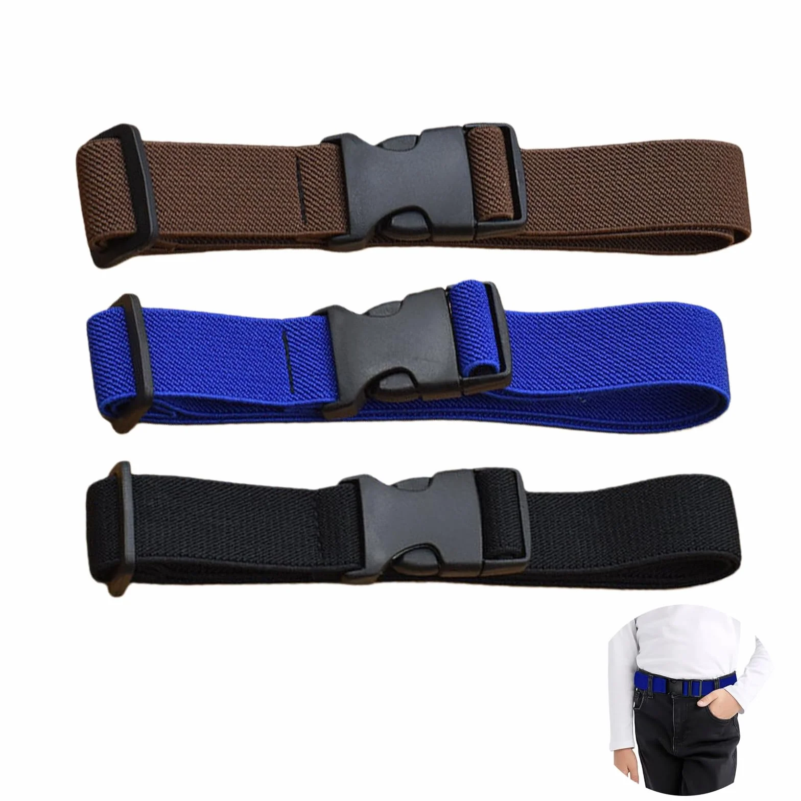 Cinturones Infantiles Elásticos Ajustables 3 Unidades 35-70cm Azul Negro Marrón